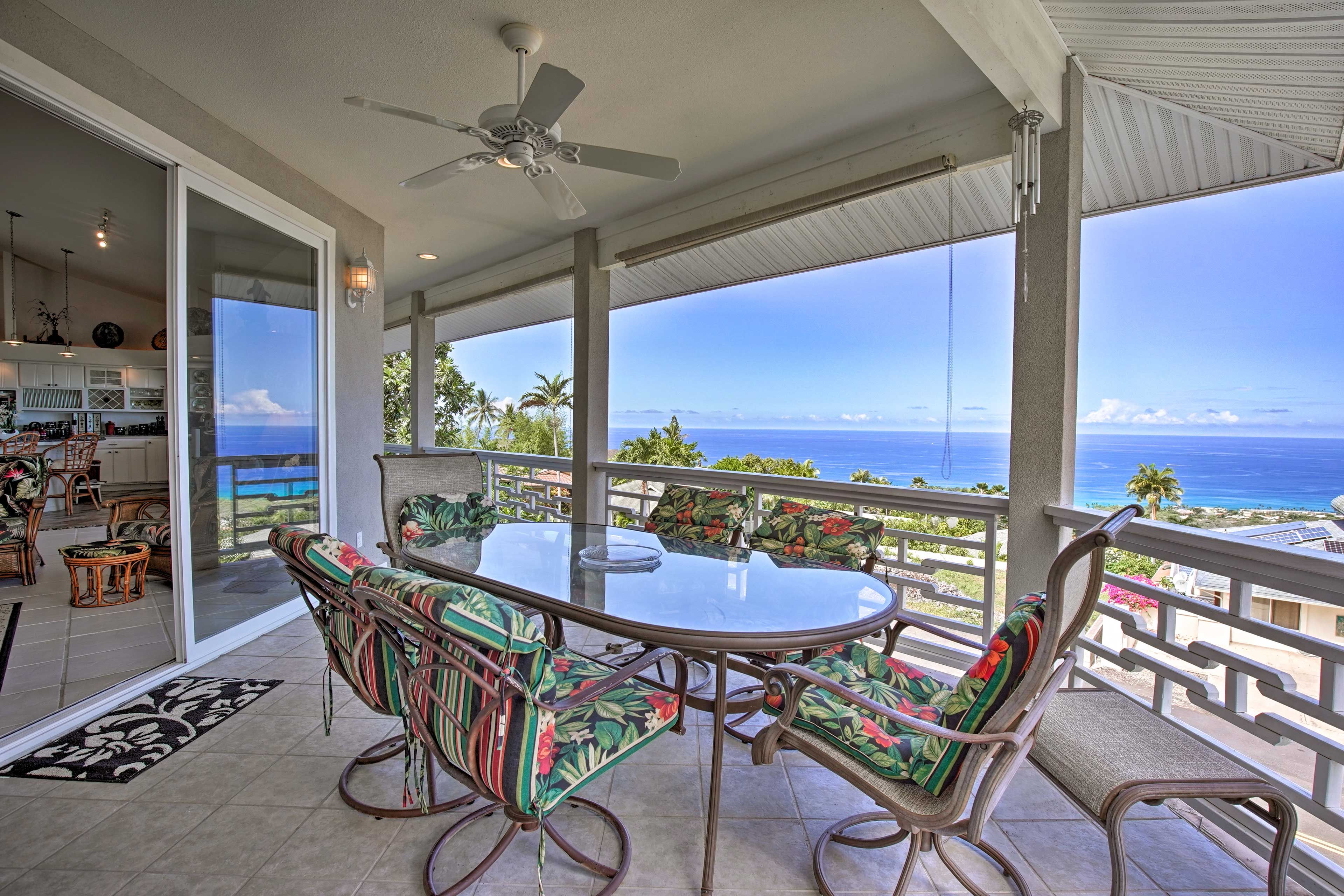 Watch dolphins, turtles, whales and superb sunsets from the top floor lanai.