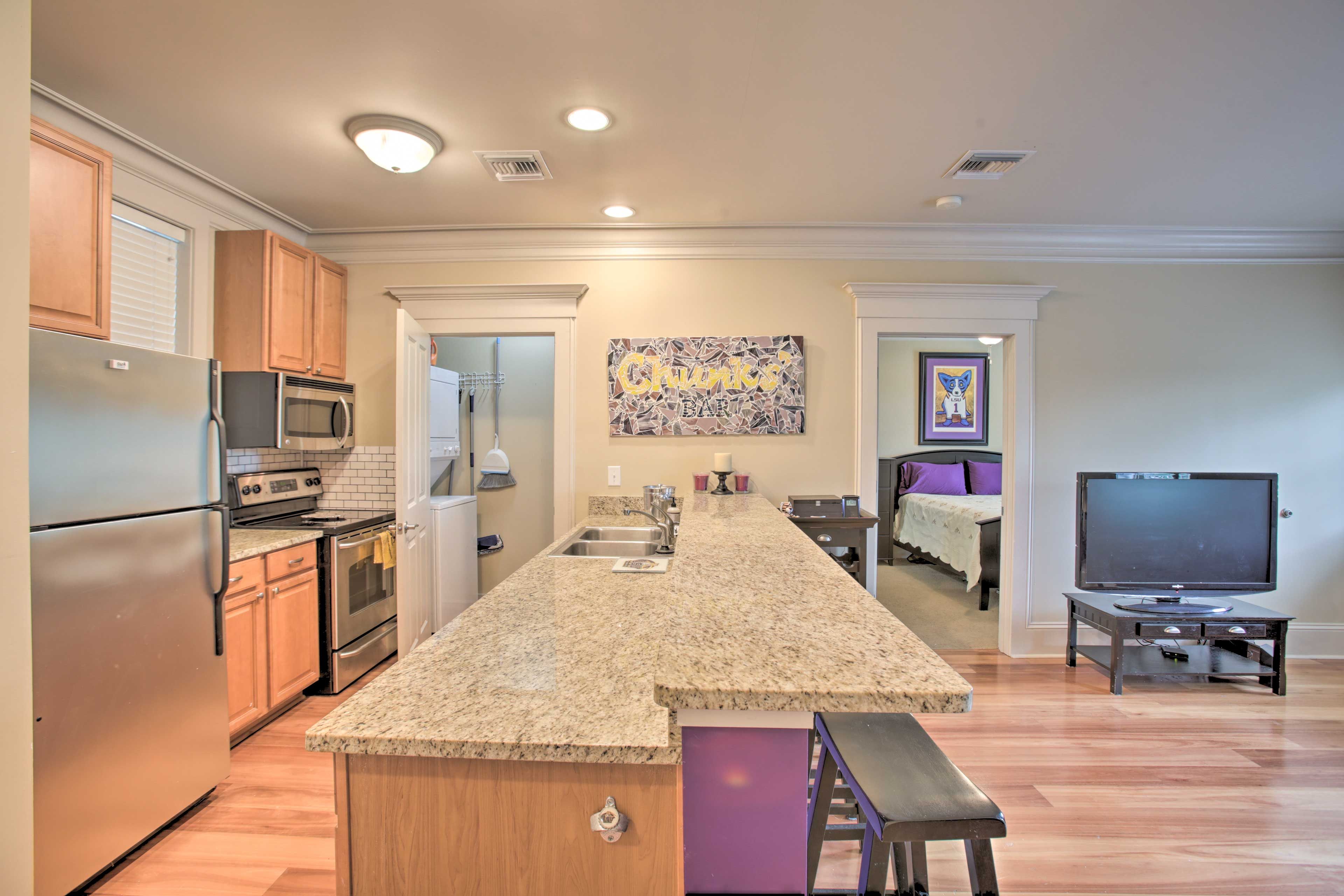 The condo even has in-unit laundry machines. How convenient!