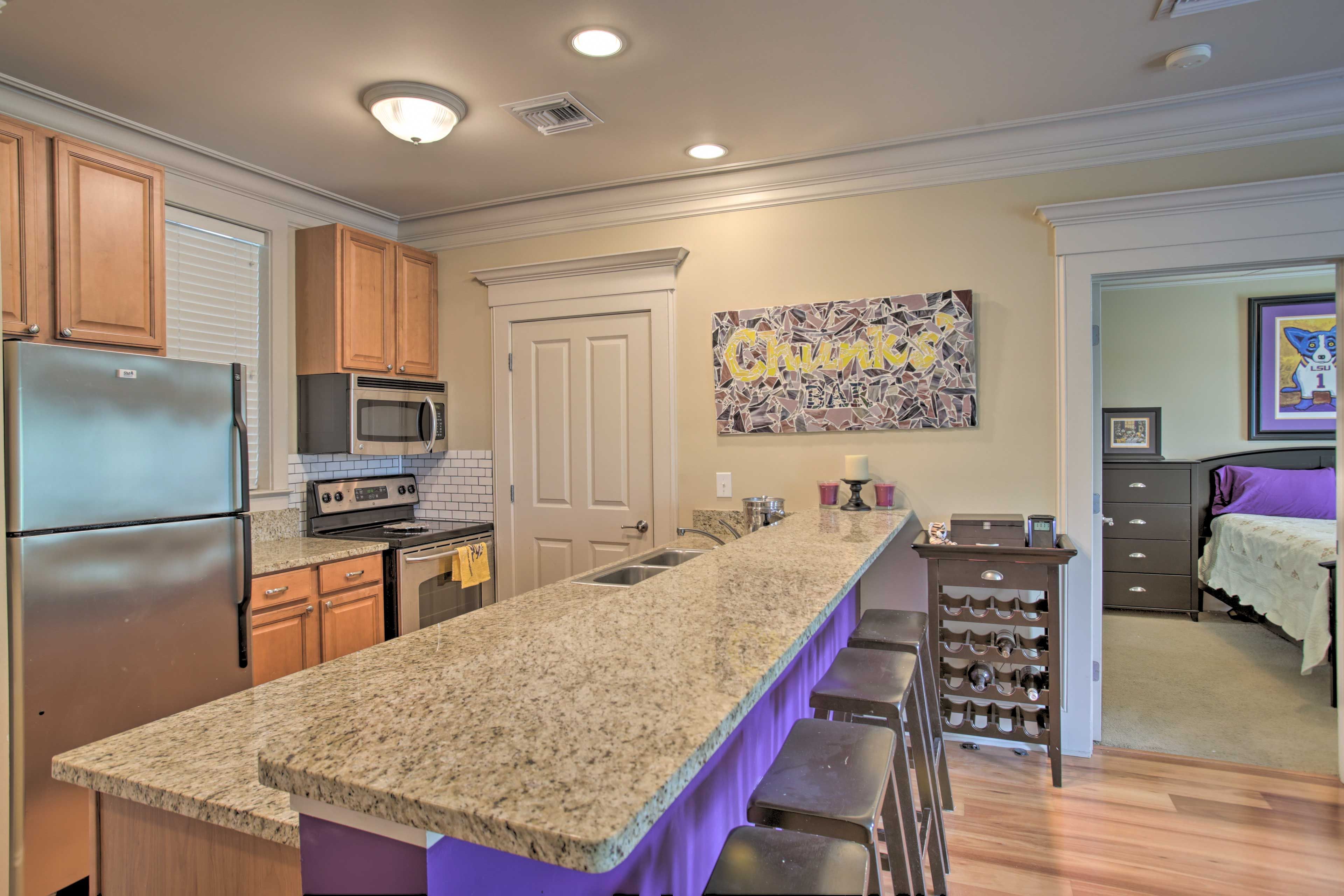 The kitchen comes well equipped to handle all of your cooking needs.