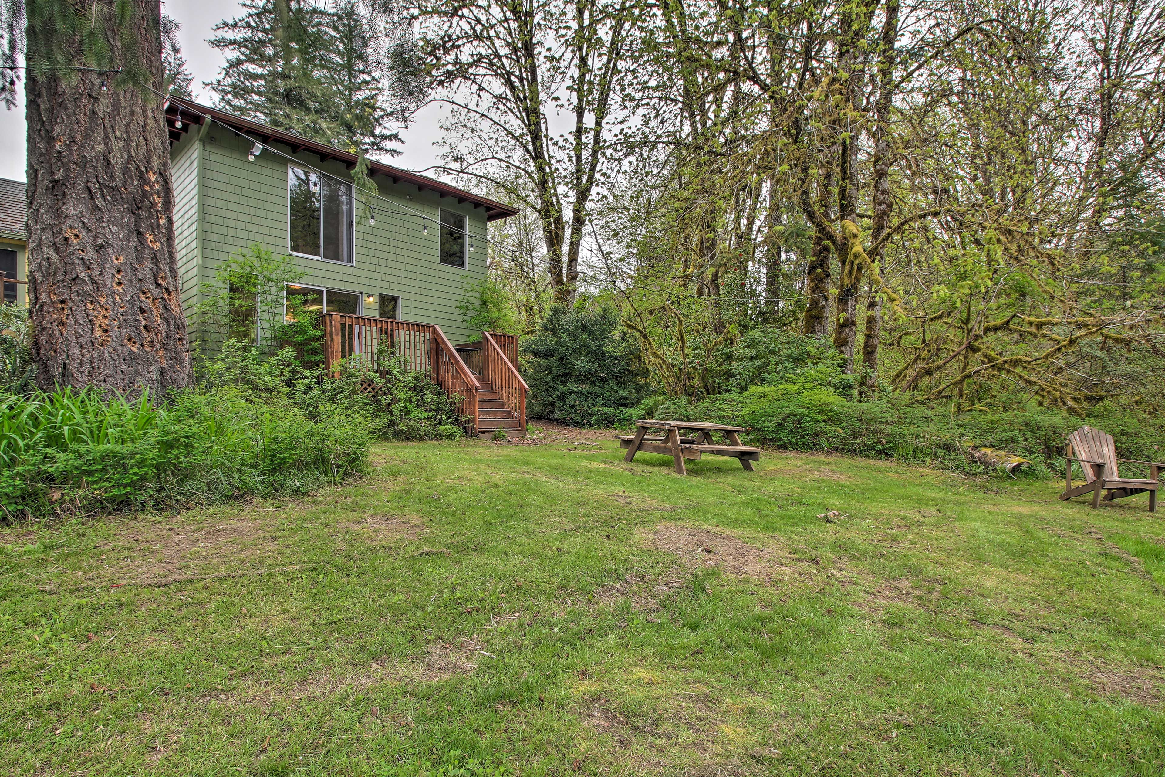 Grab a seat at the picnic table to chow down on the BBQ from the gas grill.