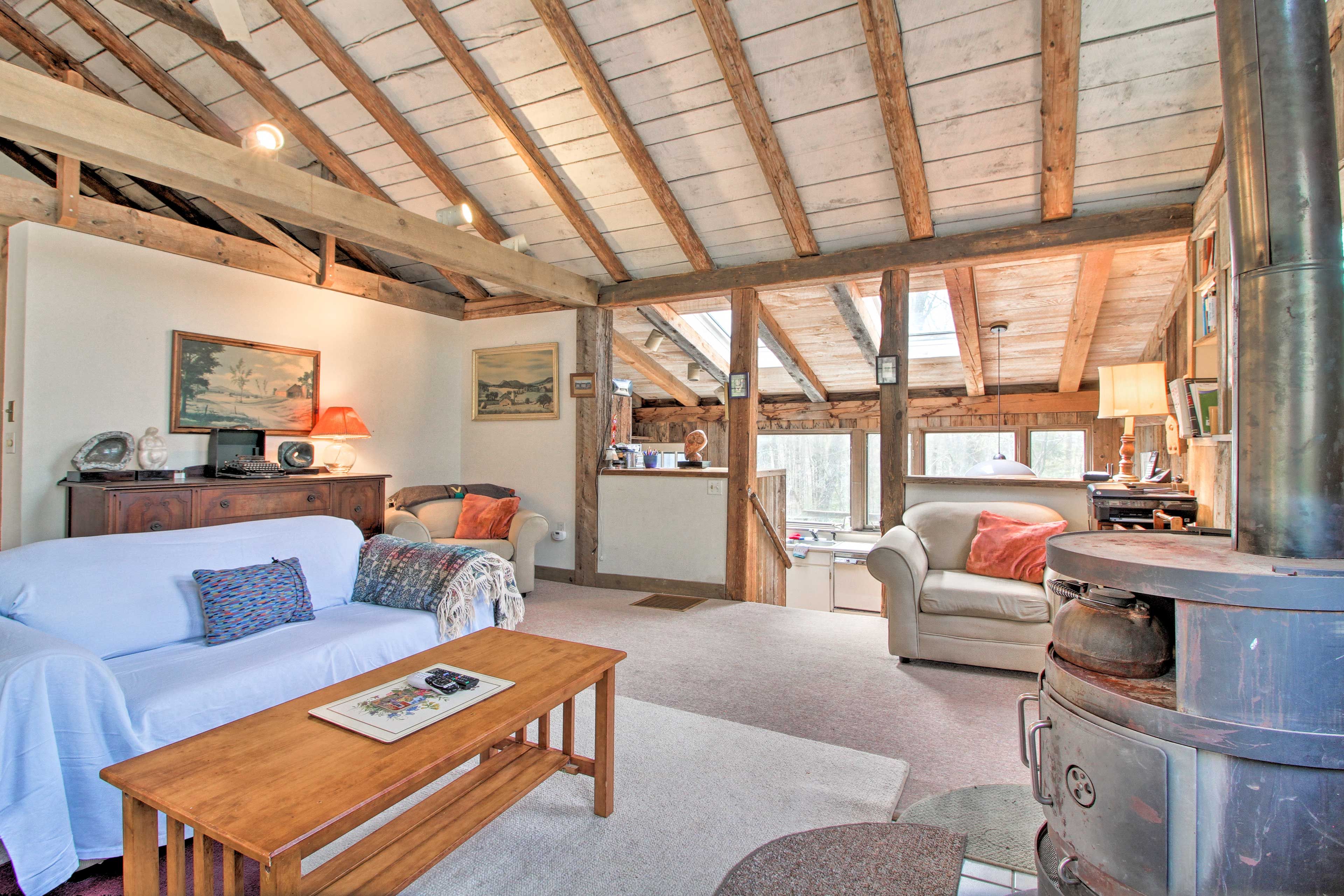 Exposed beam ceilings accent the living space.