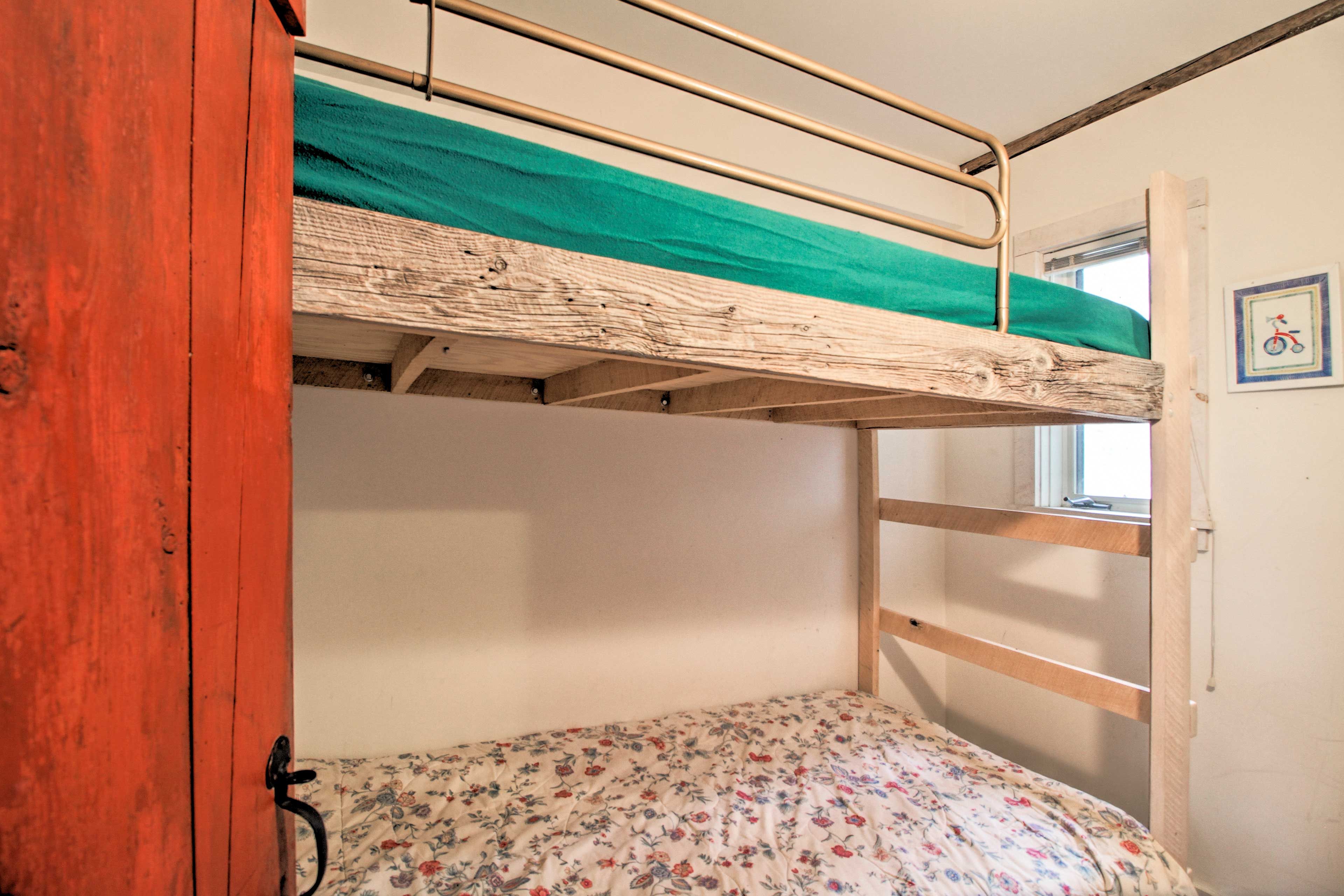 Think bunk room boasts 2 twin beds, perfect for kids!