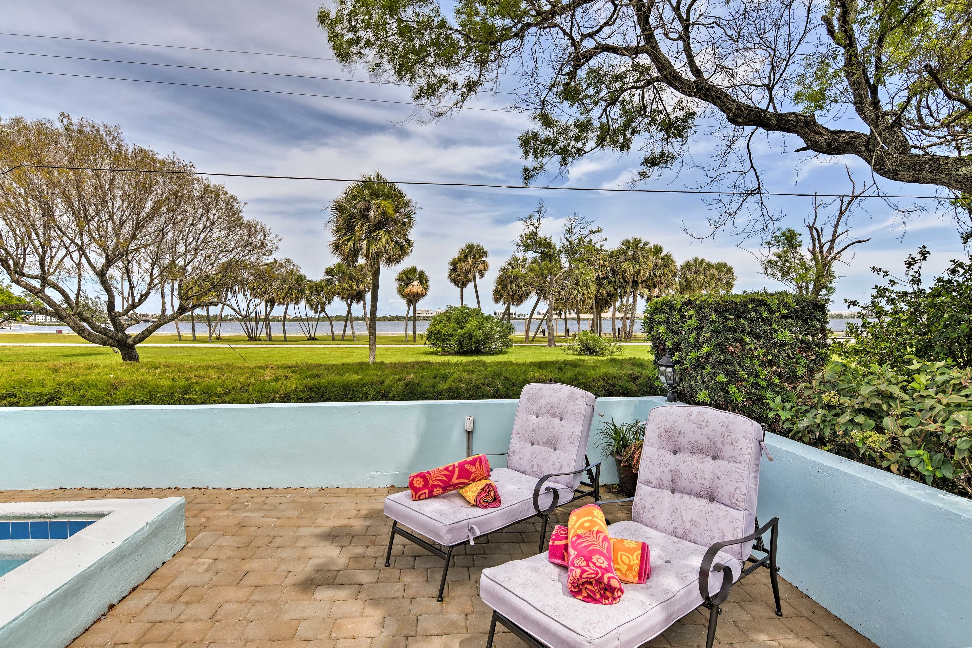 Relax on the lounge chairs.