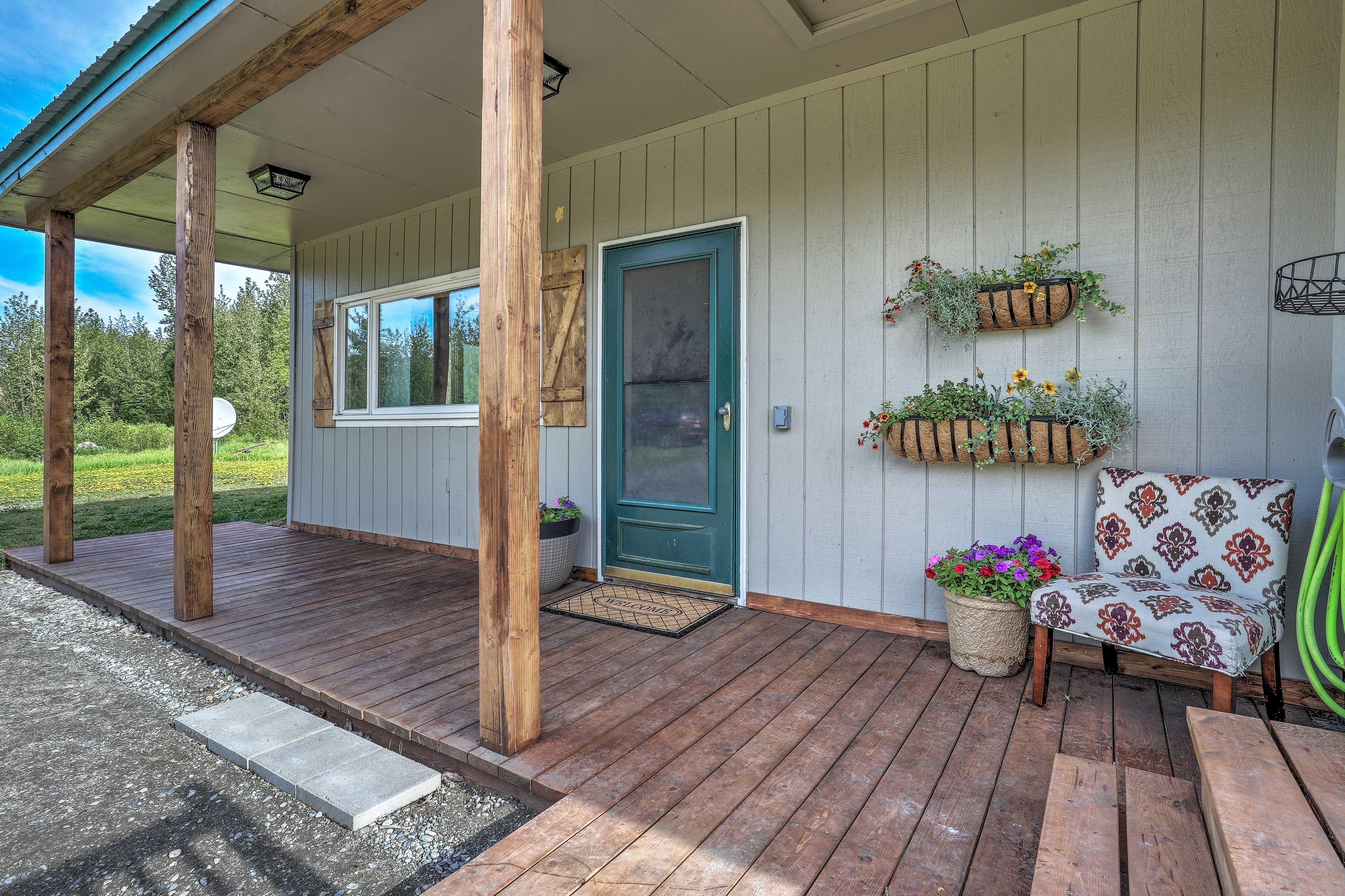 There's also seating on the covered porch!