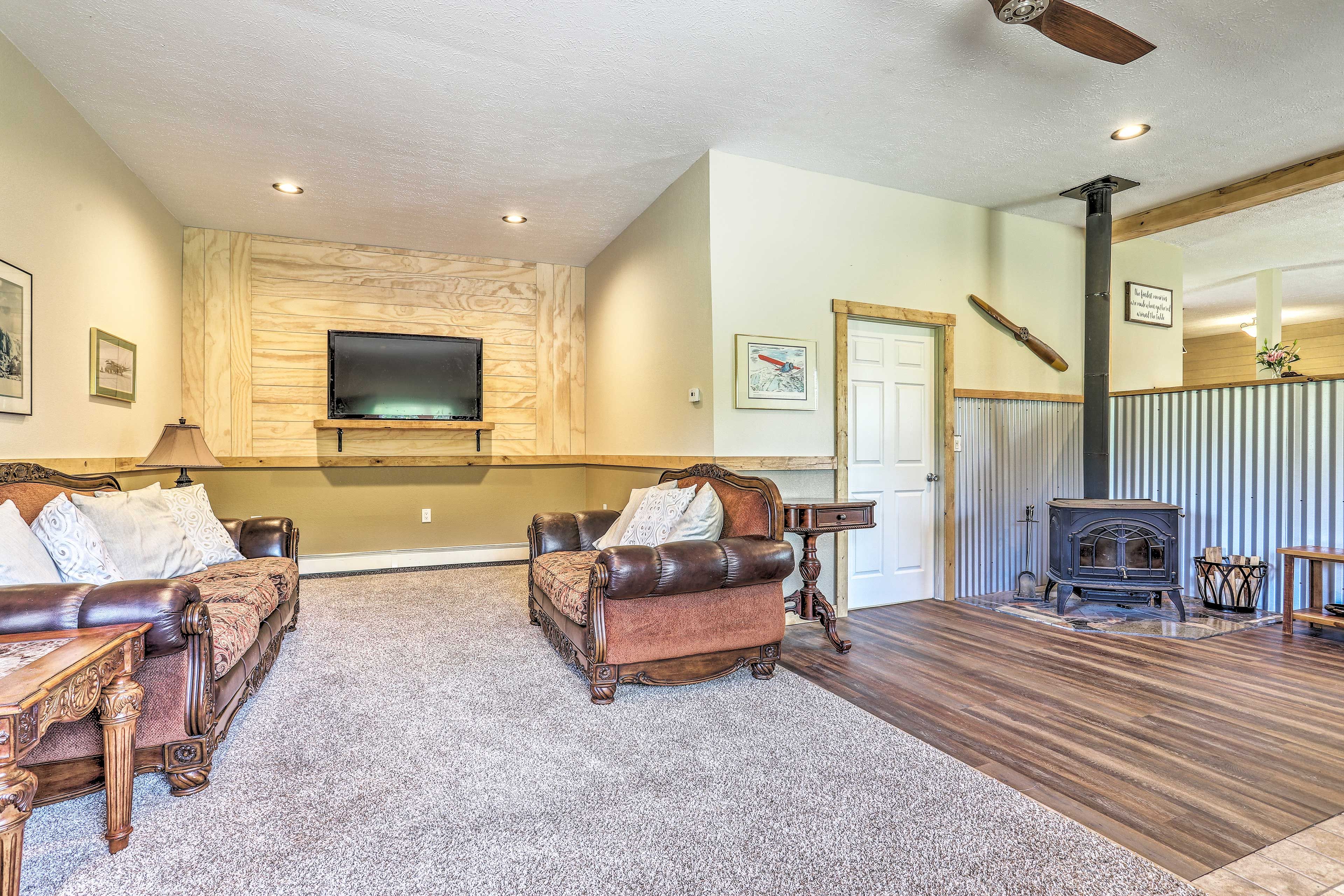 The wood-burning stove will keep you cozy in all weather.