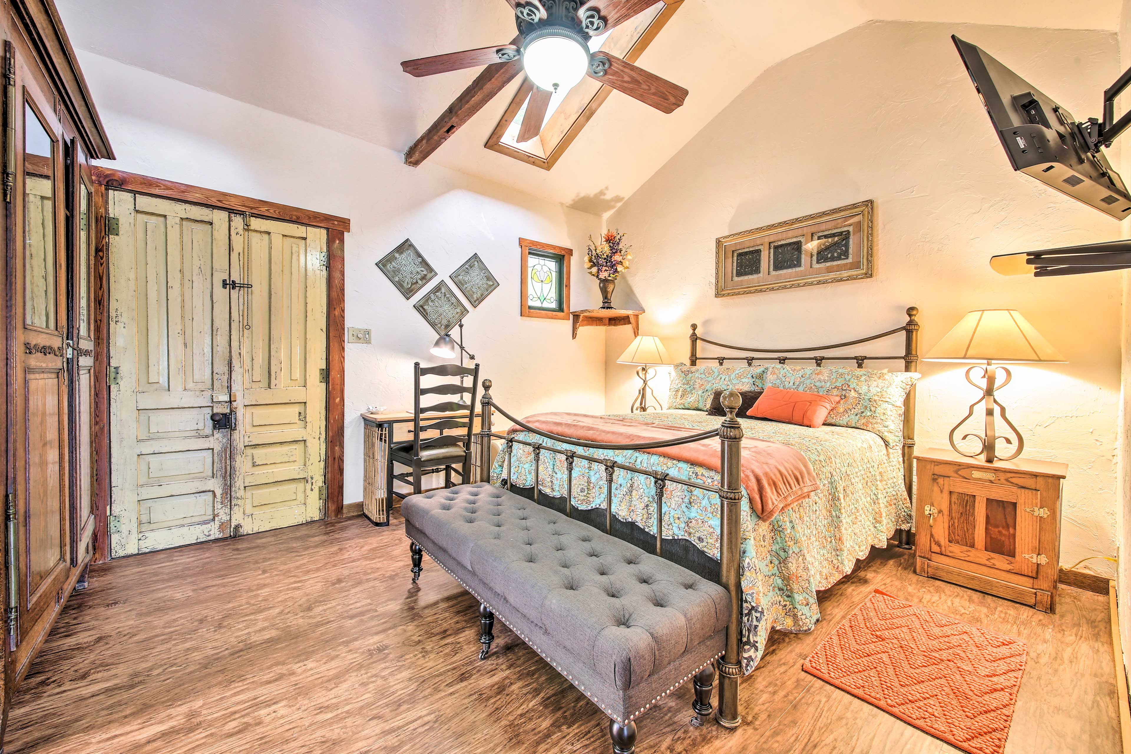 Stretch out in the queen-sized bed.