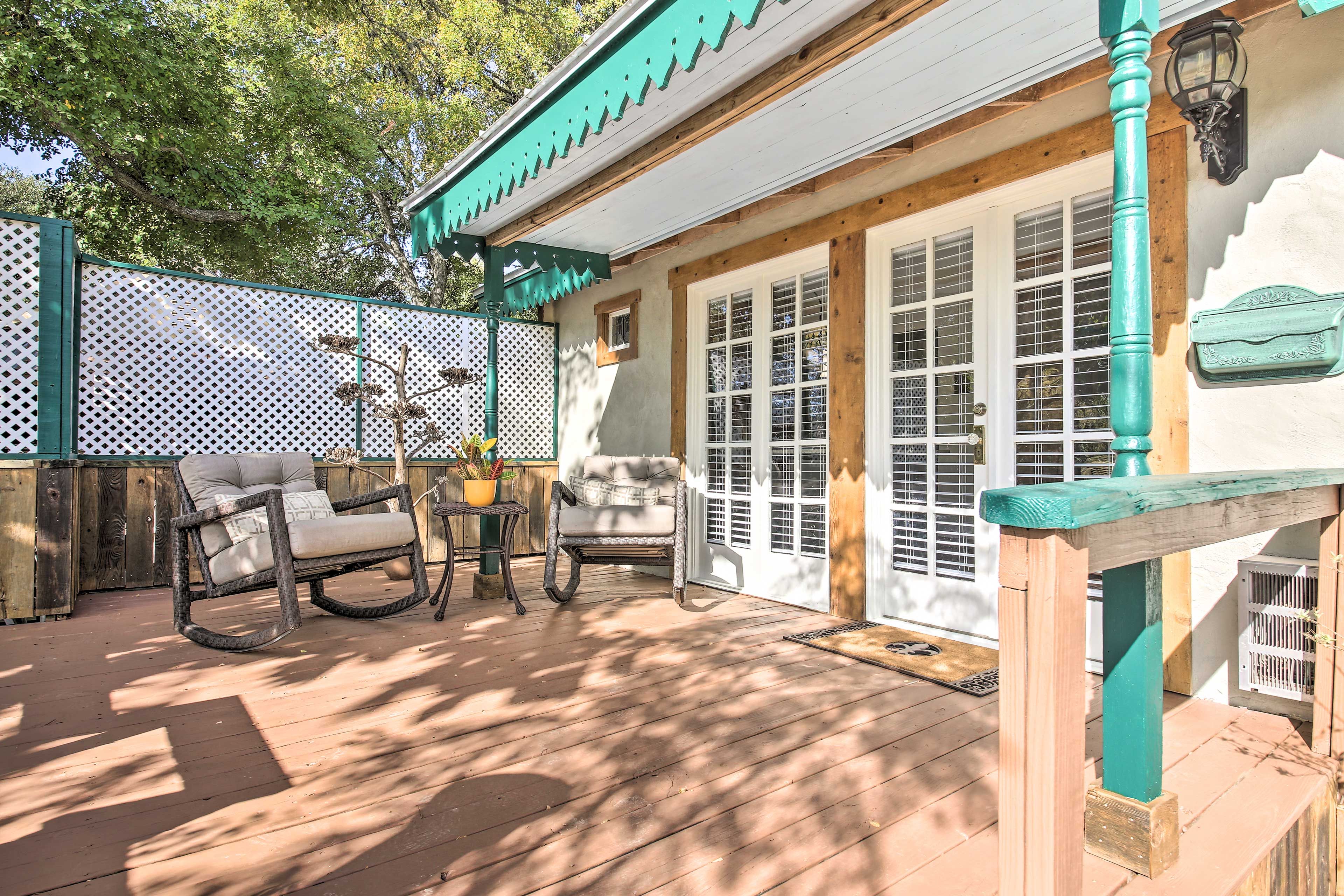 Sit with a good book on the deck's rocking chairs.