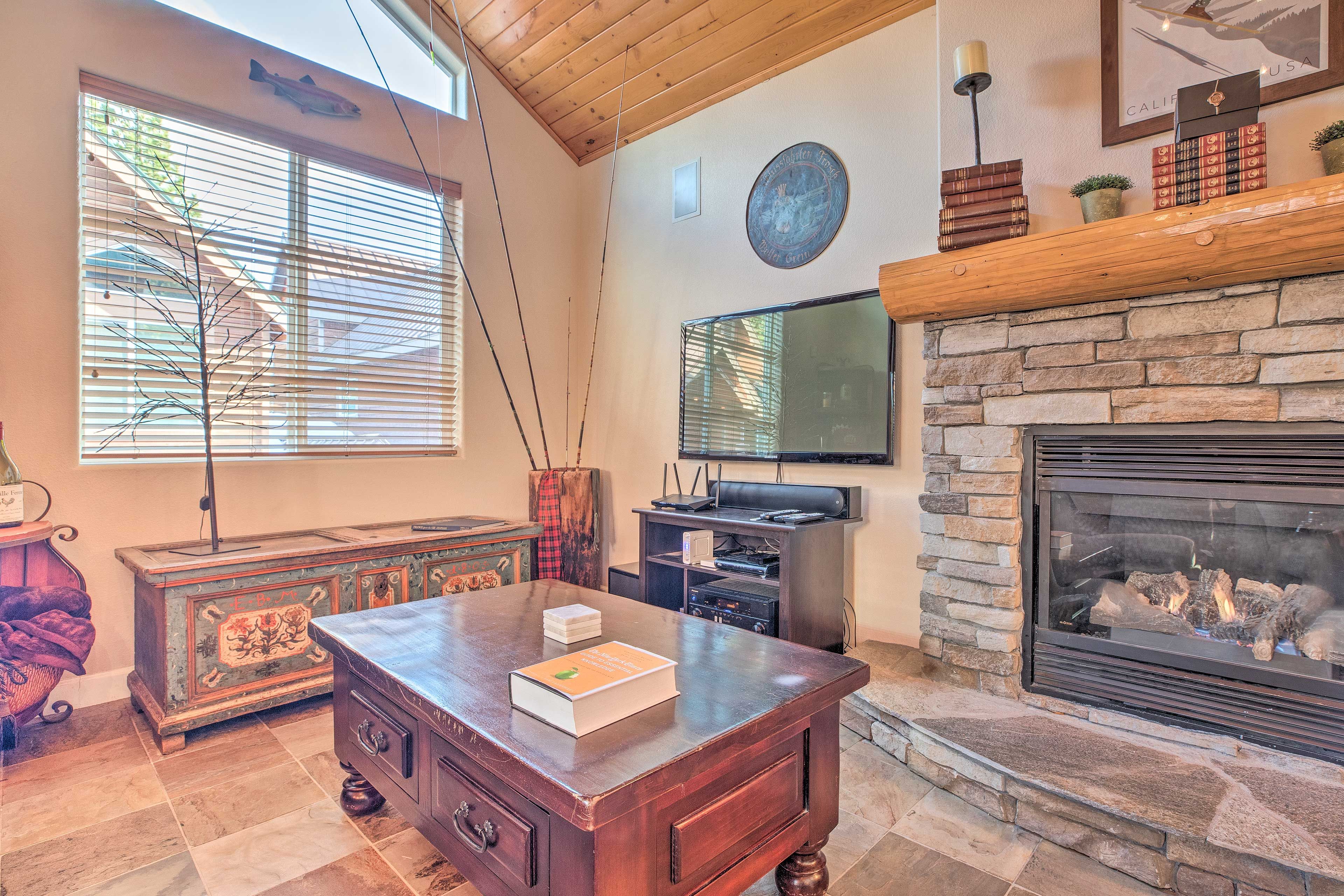 Snuggle up for a movie night on the flat-screen TV.