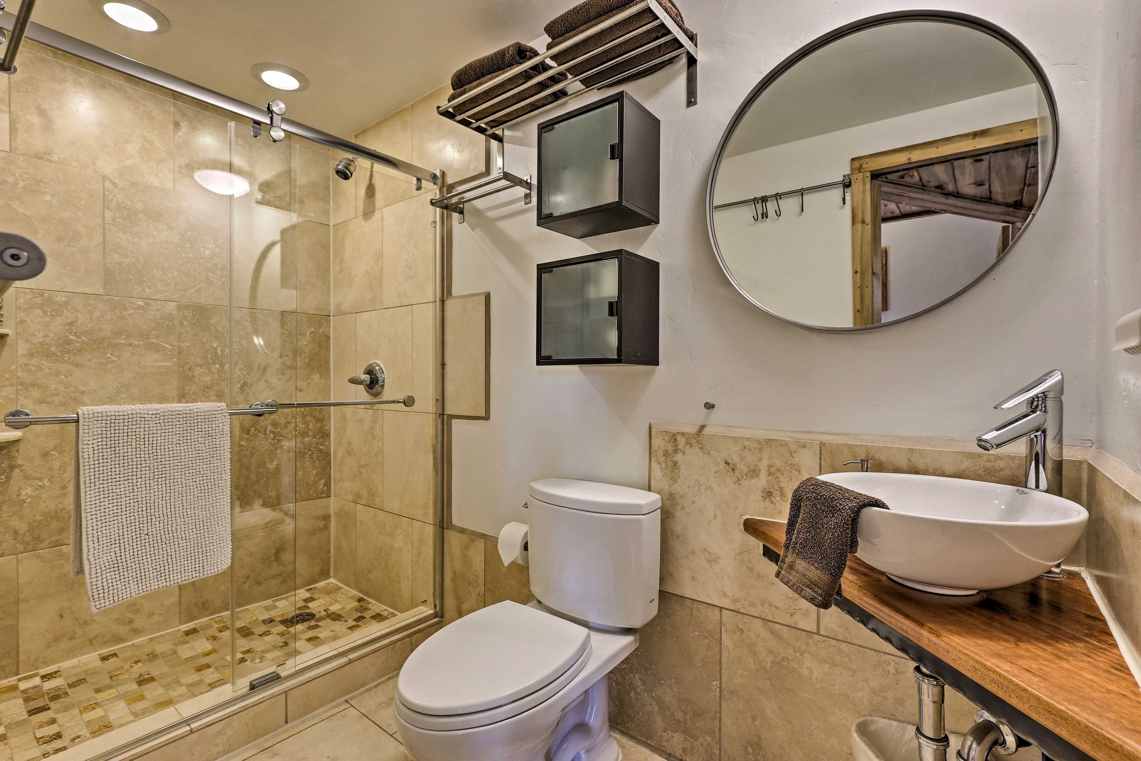 Rinse off in the walk-in shower.