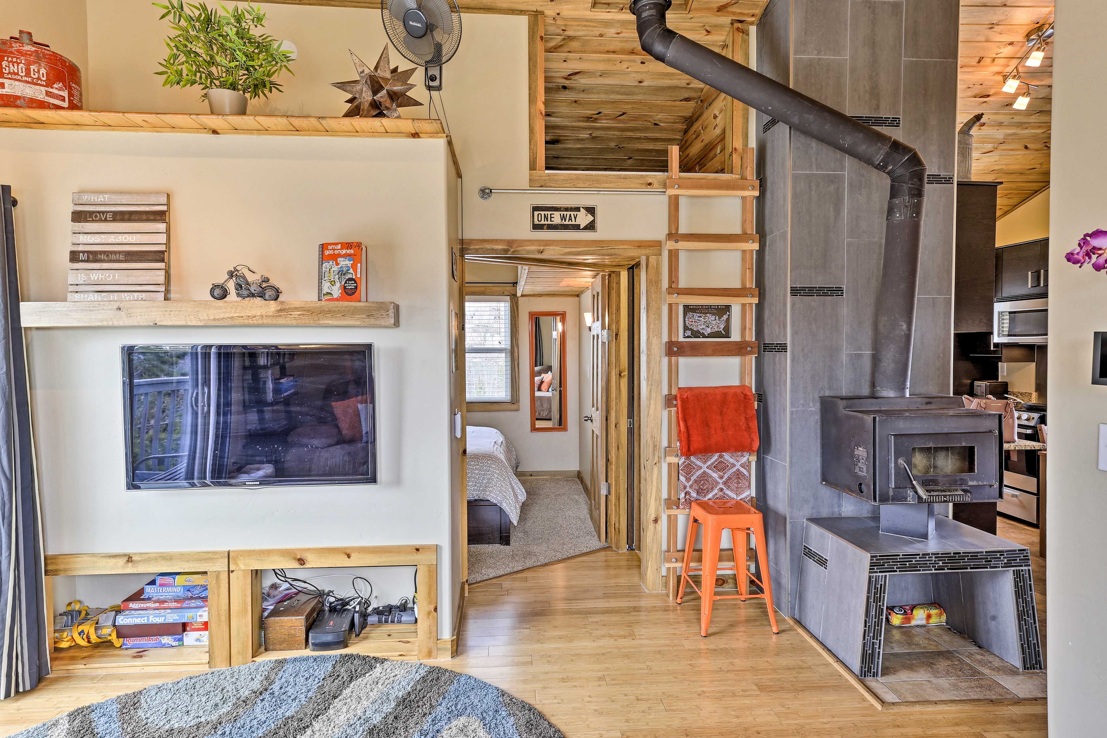 Watch a show on the flat-screen TV or play board games with your friends.