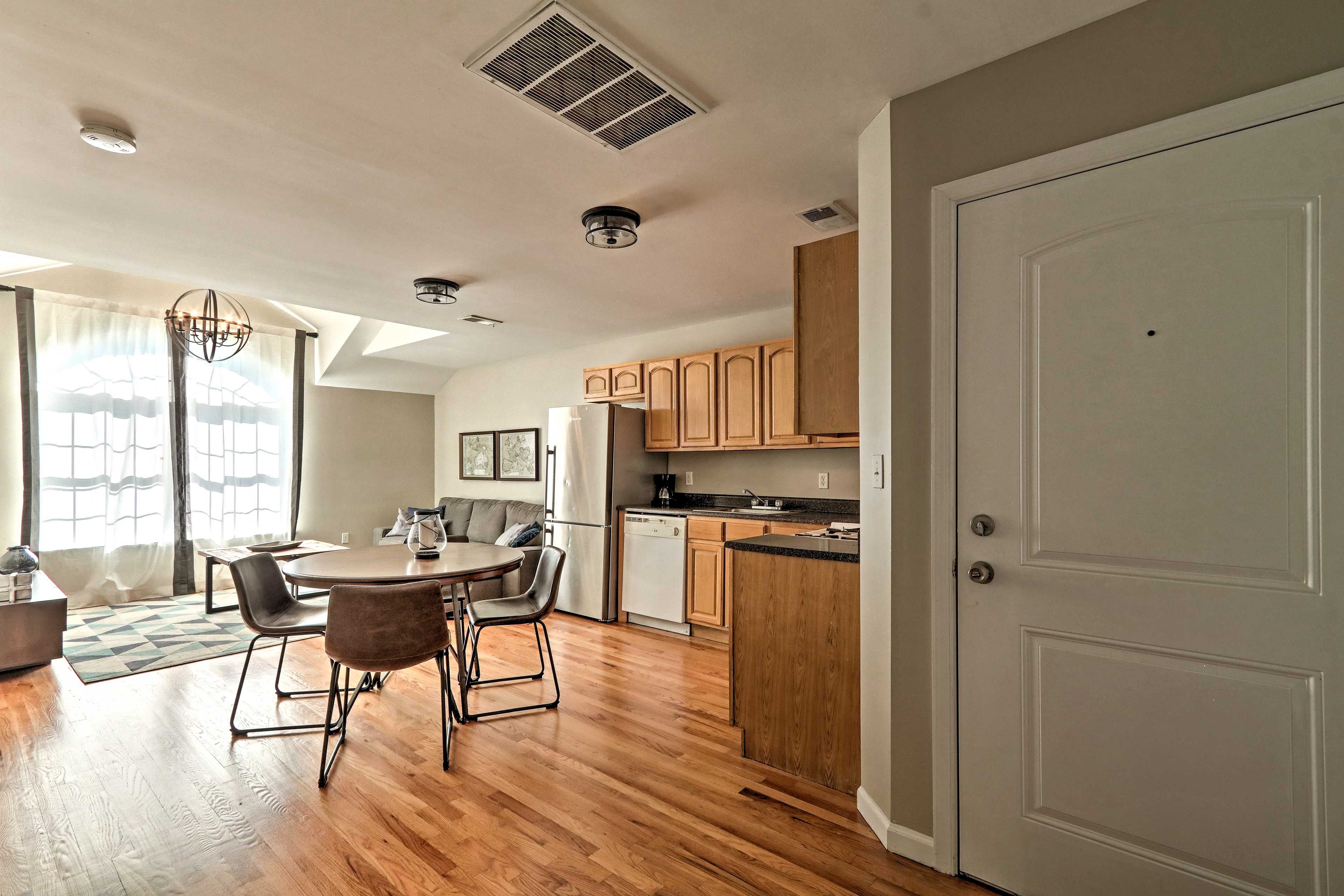 The bedrooms are located just down the hallway.