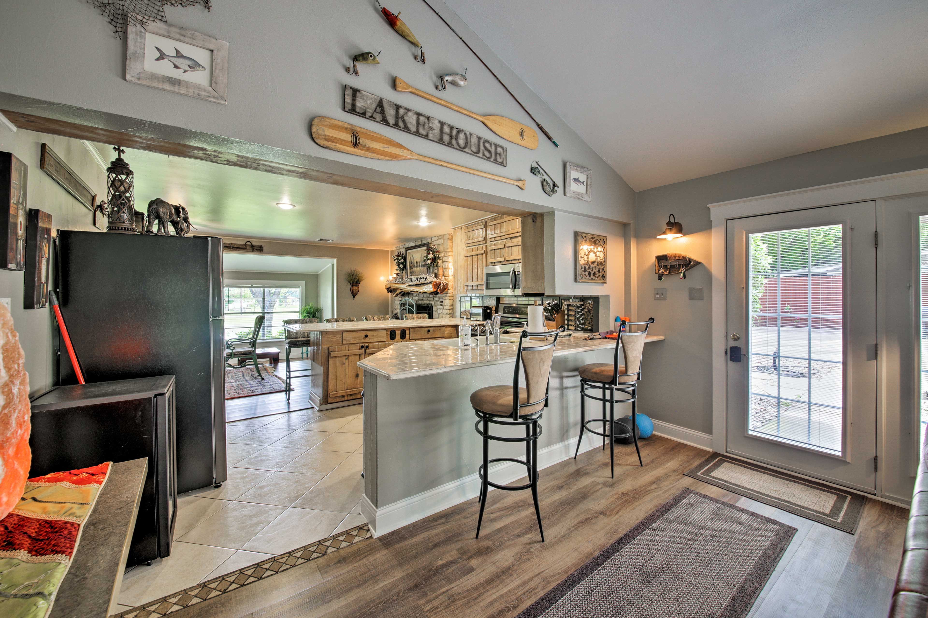 The living room flows into the kitchen!