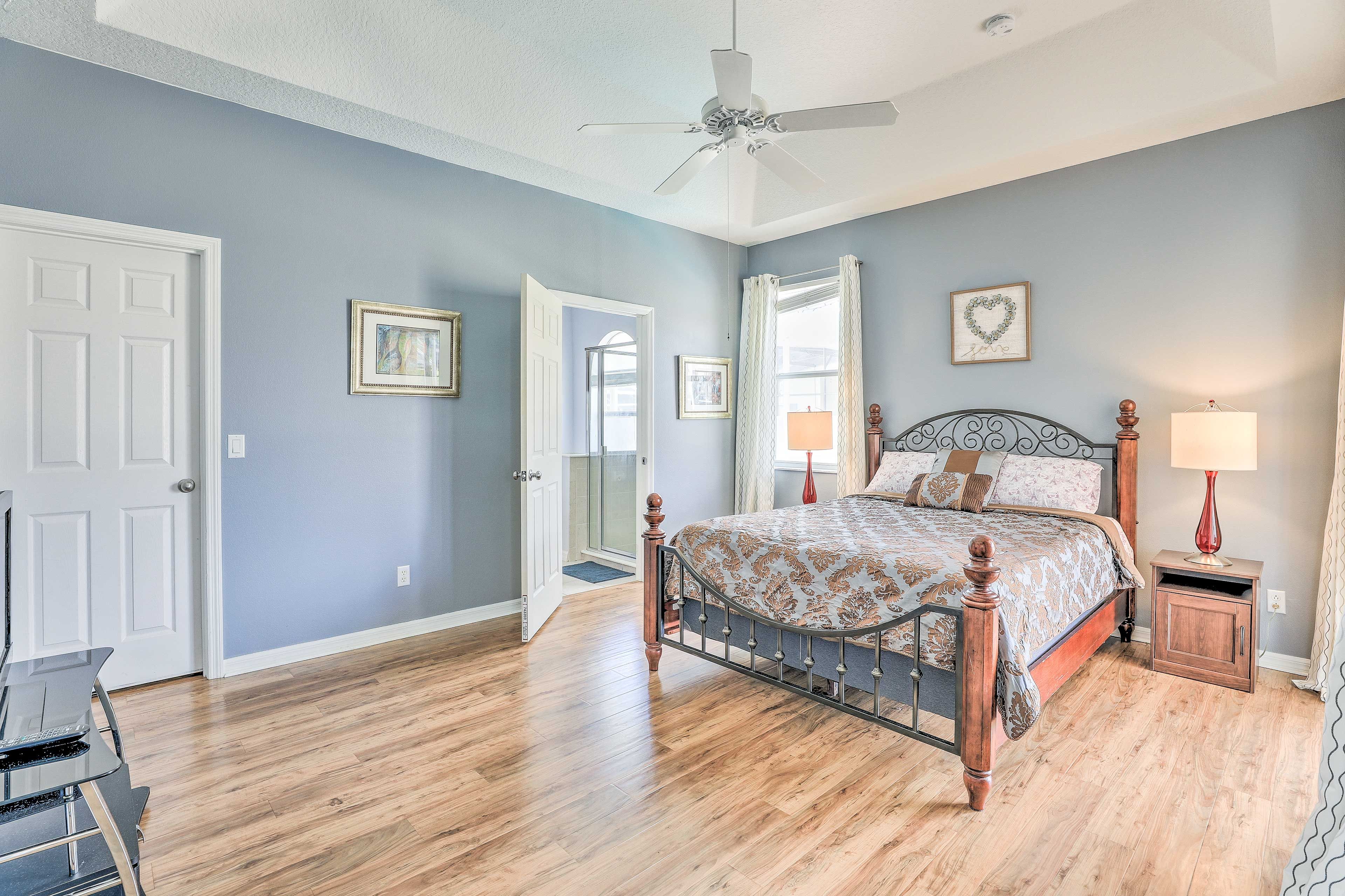 The master bedroom includes a queen bed.