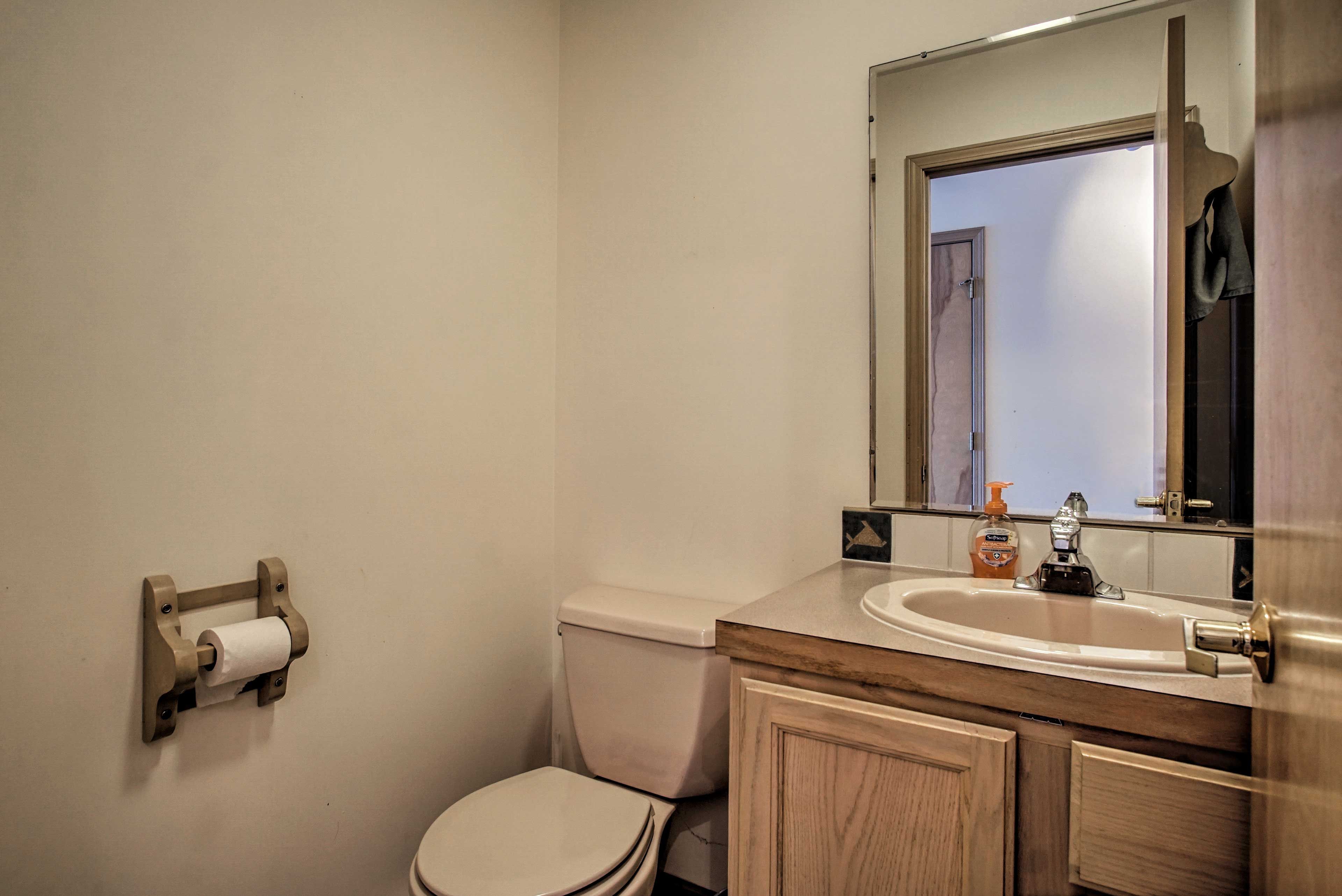 Freshen up in the half bath before dinner on the deck.