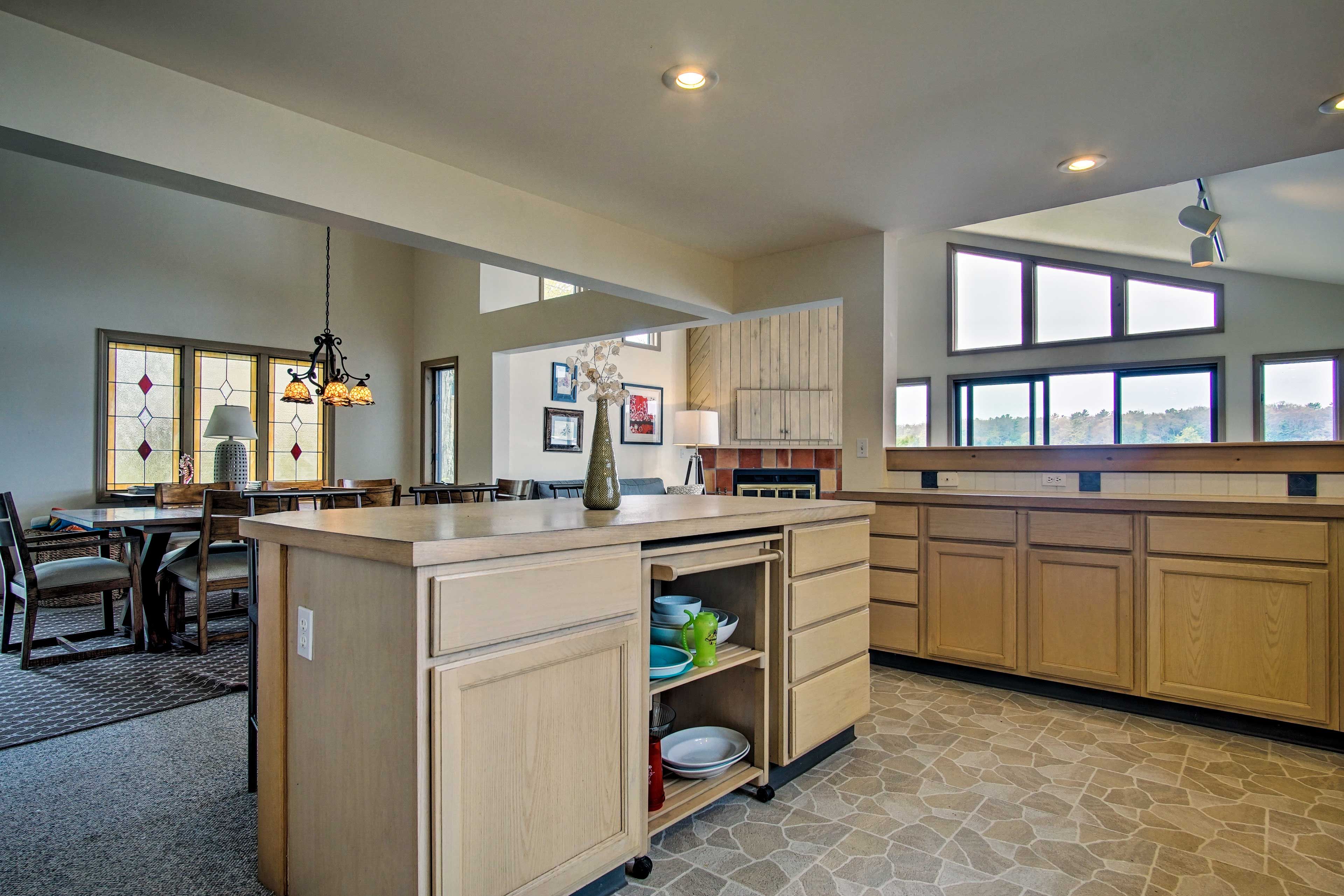 Ample counter space makes preparing meals easy.