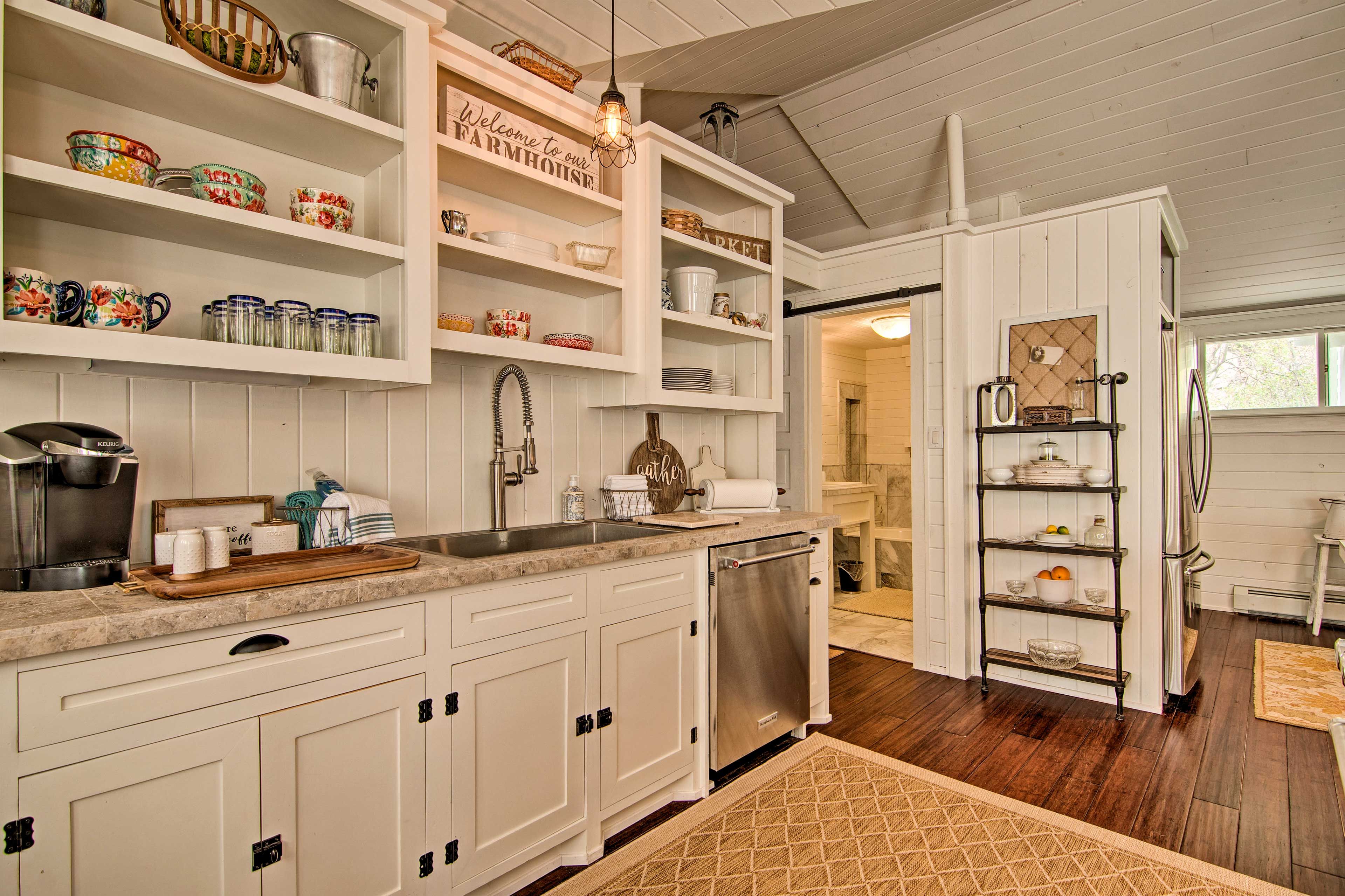 Enjoy a cup of coffee from the Keurig each morning.