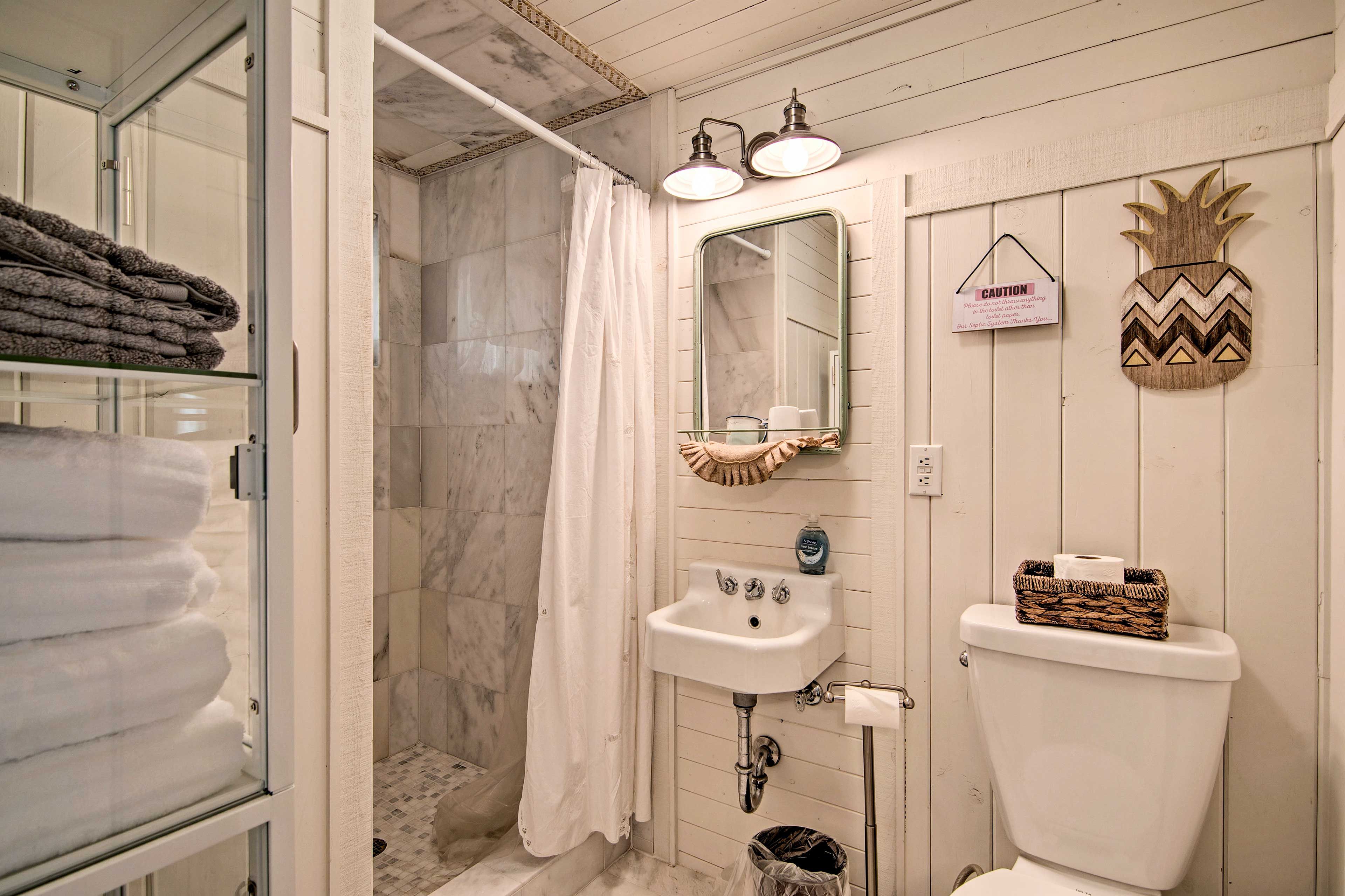 Rinse off in the walk-in shower.