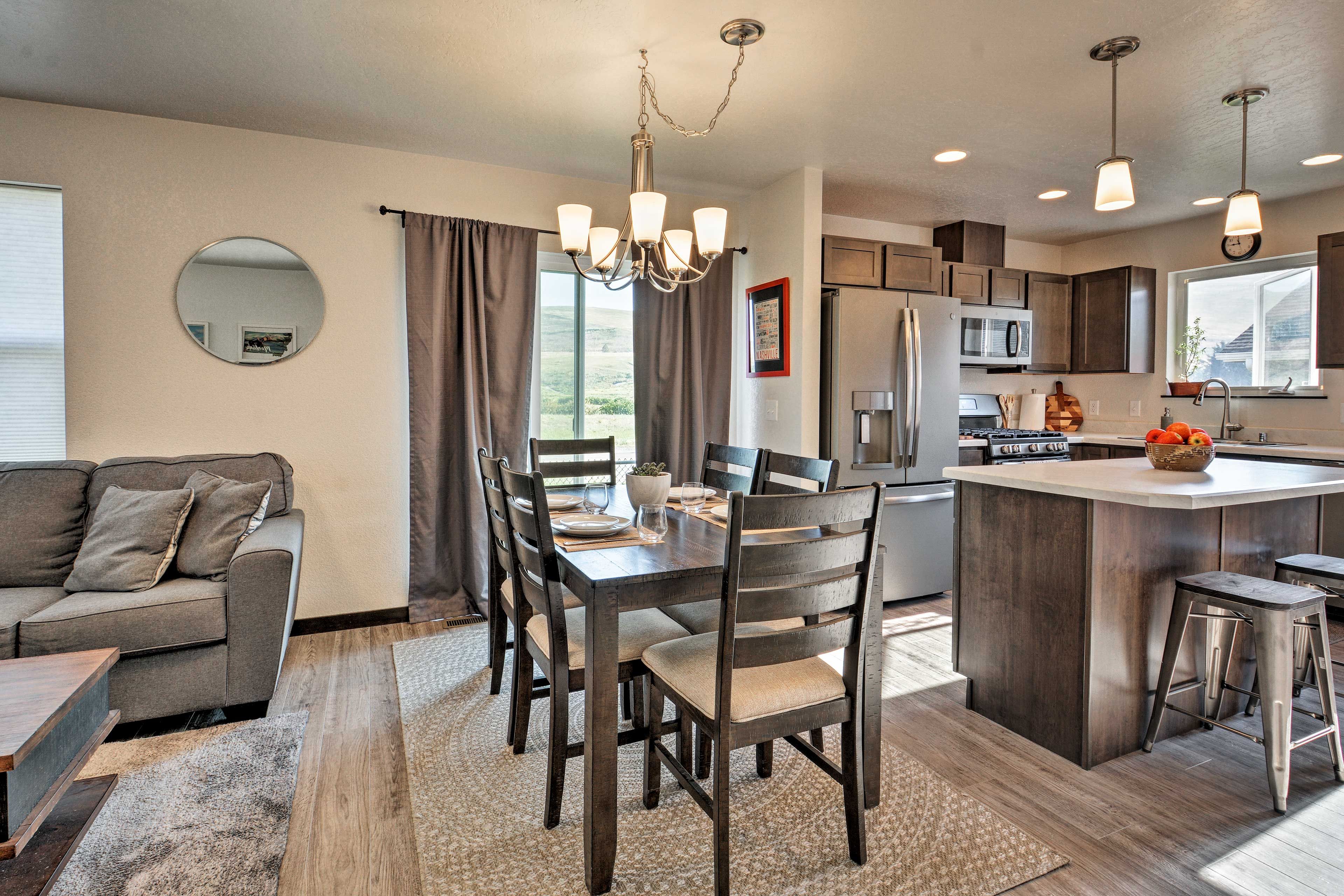 Wine and dine with friends at the table.