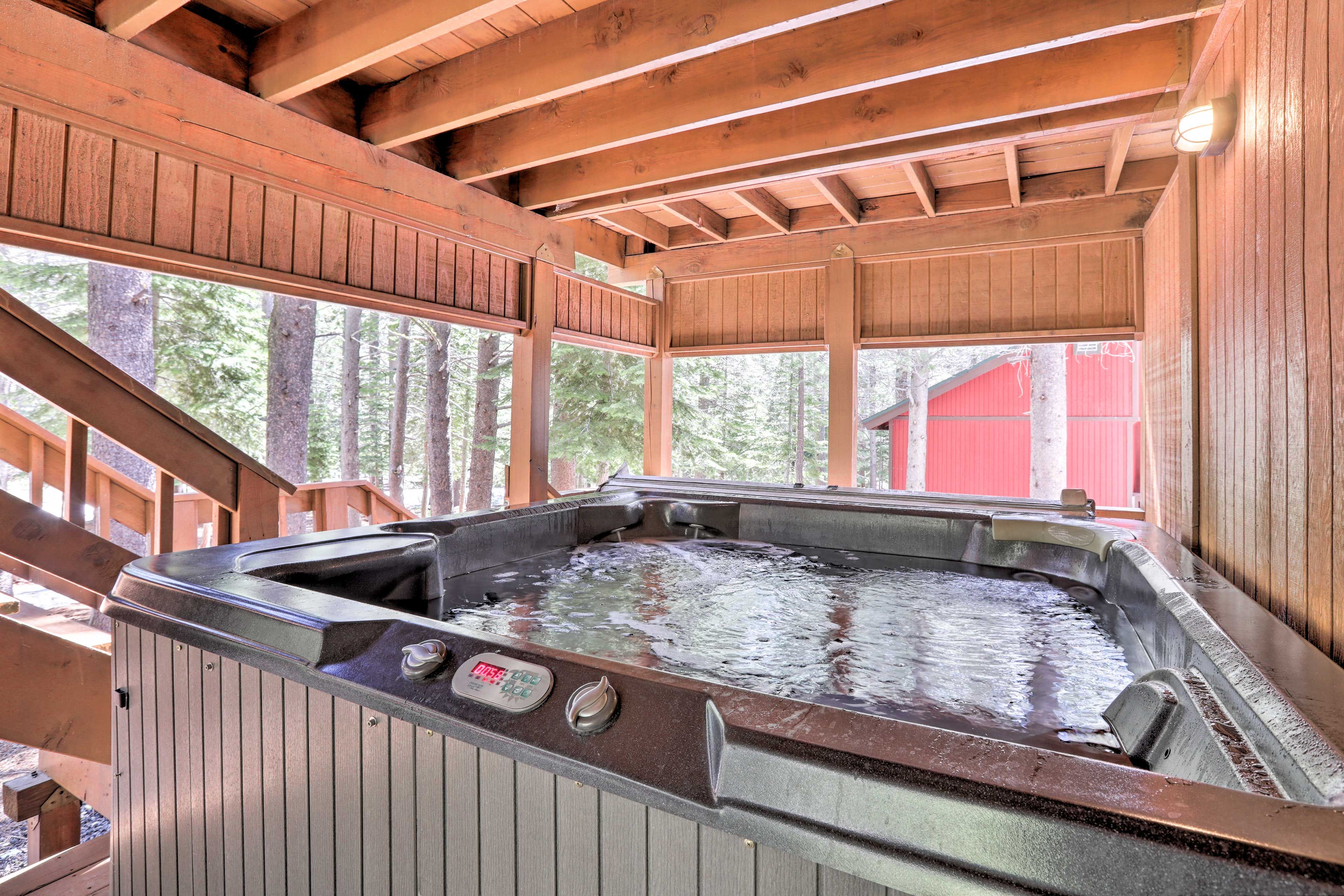 This cabin offers a private hot tub.