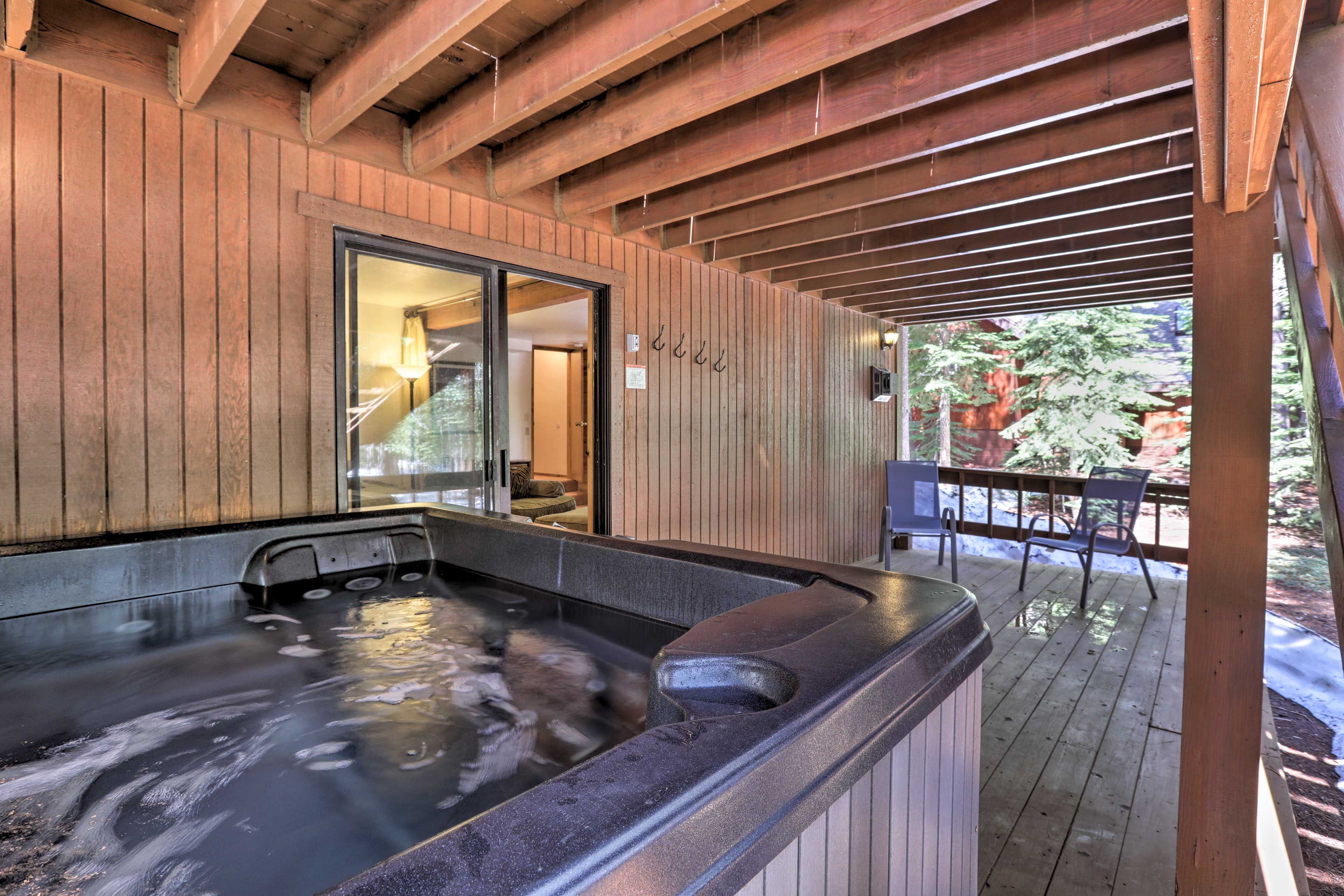 Sink into the hot tub after a long day of adventure.