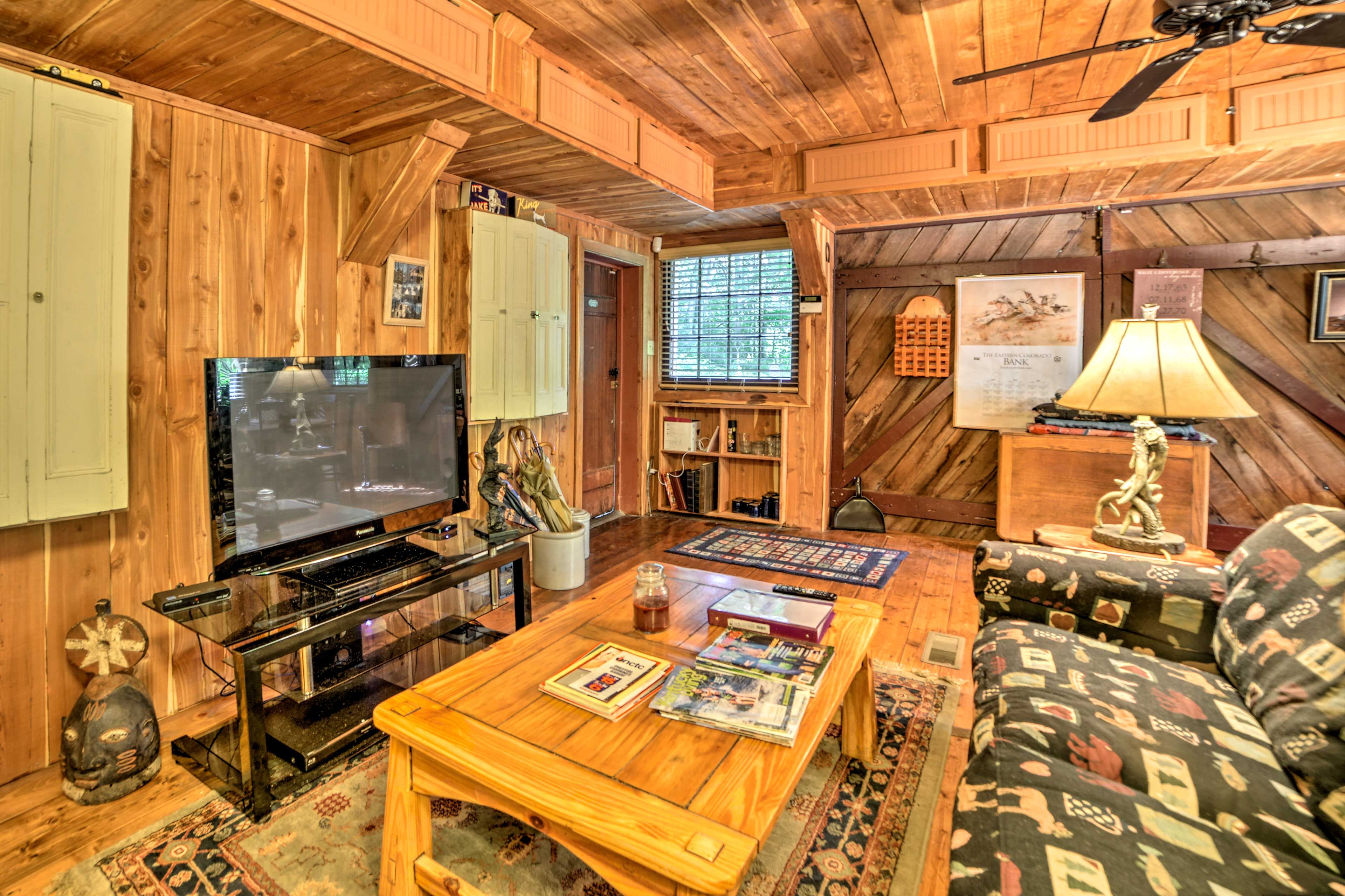 Unwind with family favorites on the flat-screen TV.