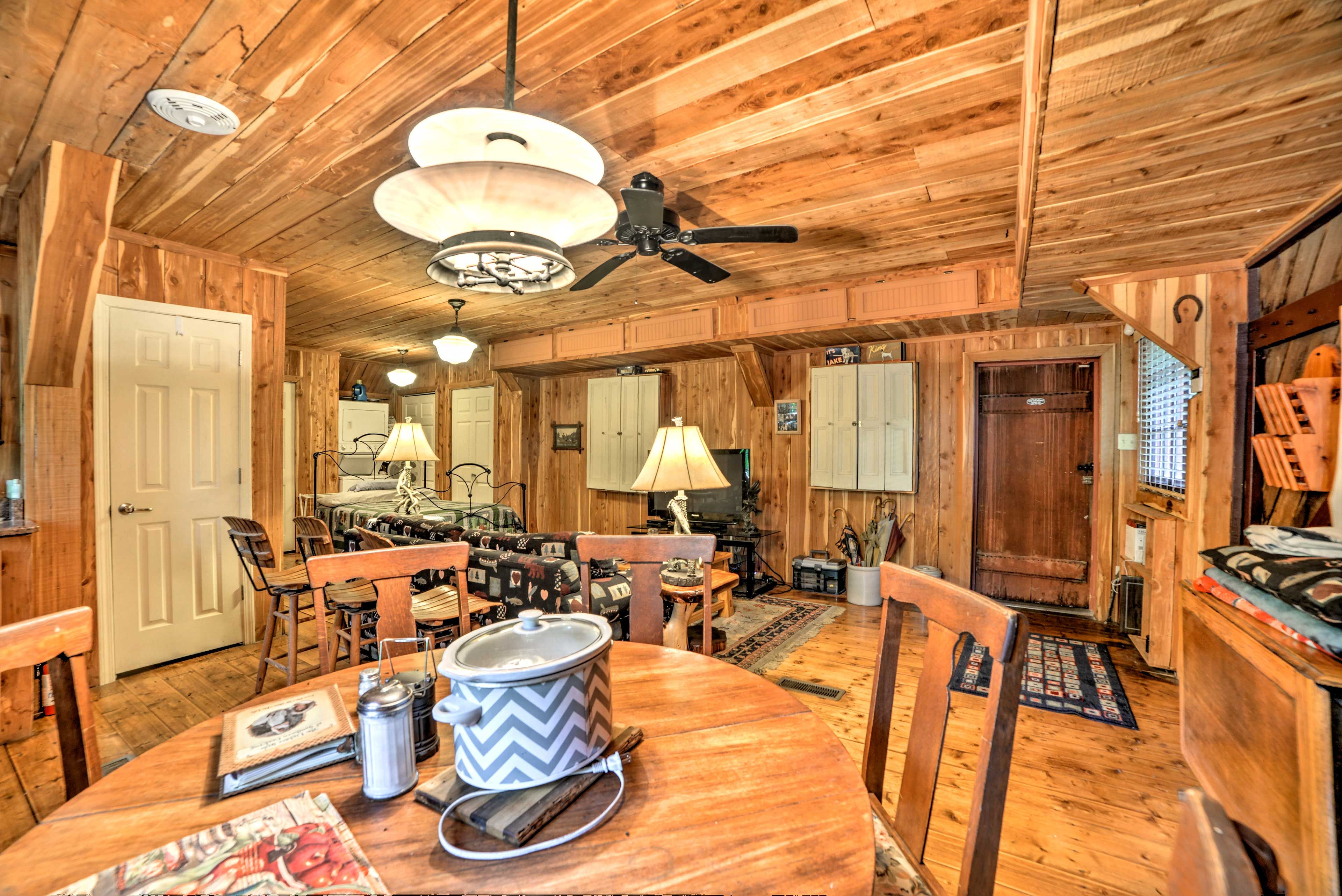 Share home-cooked feasts at the round dining table.