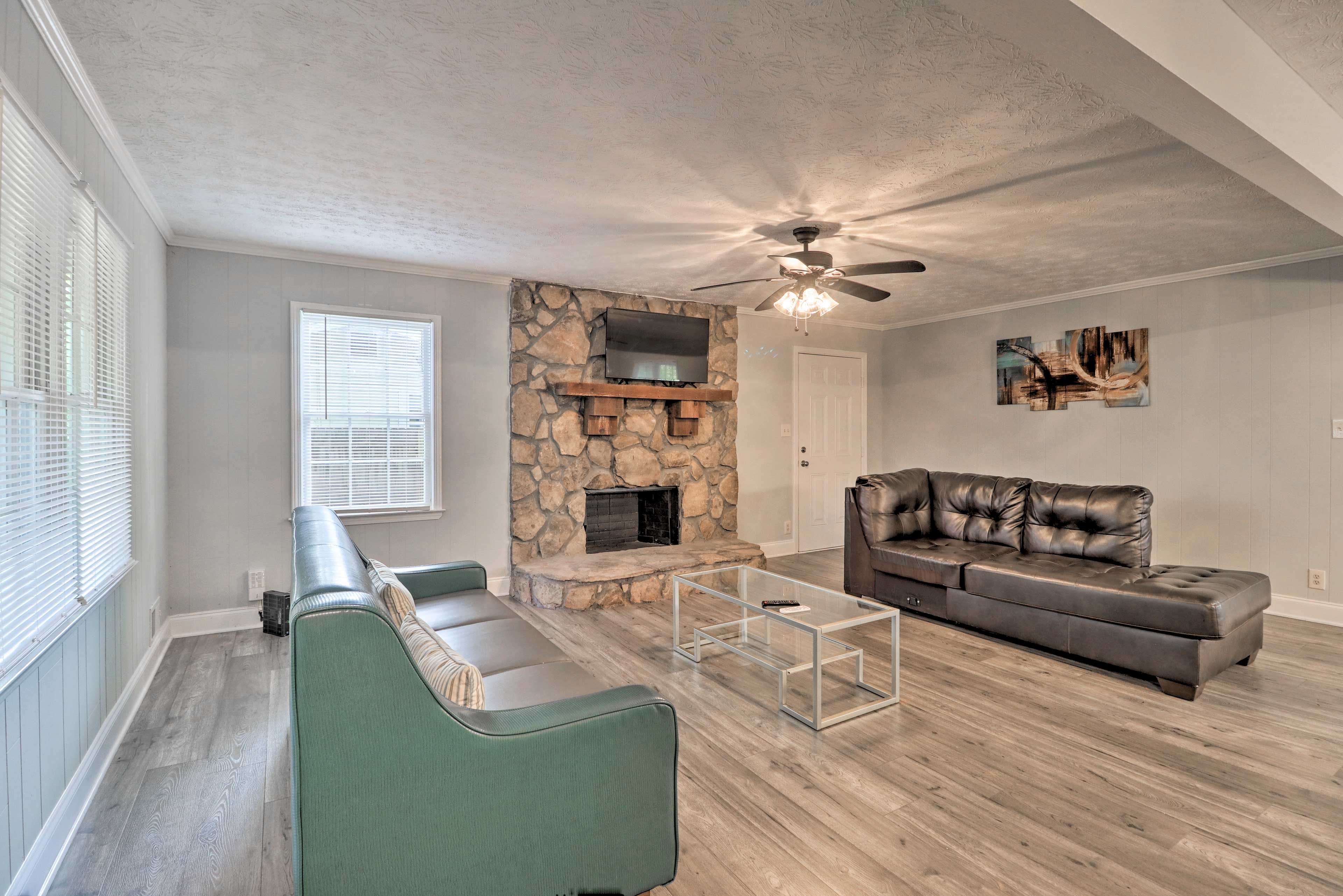 The bright modern interior invites you to unwind.