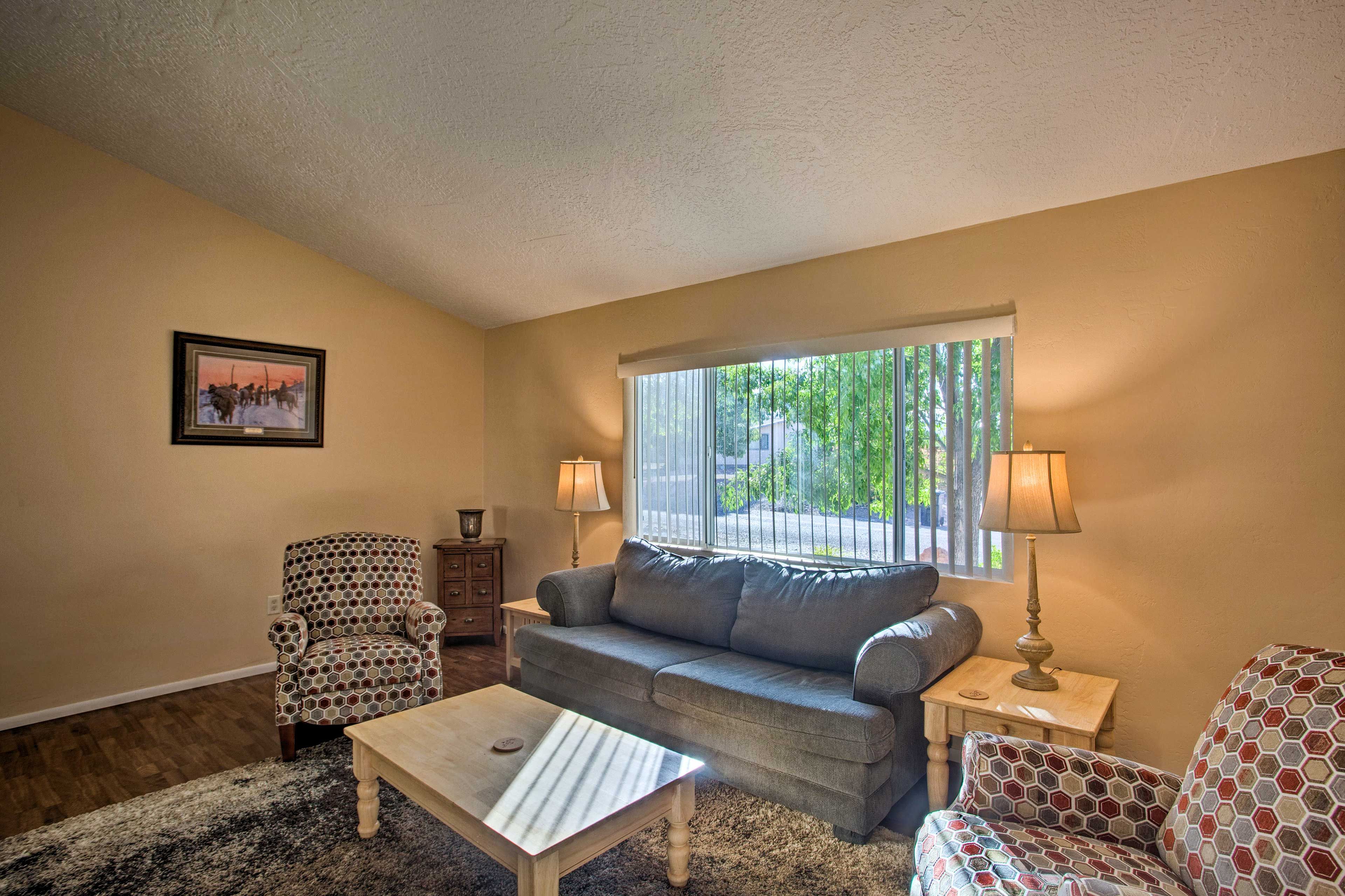 The living room fills with natural light every day.