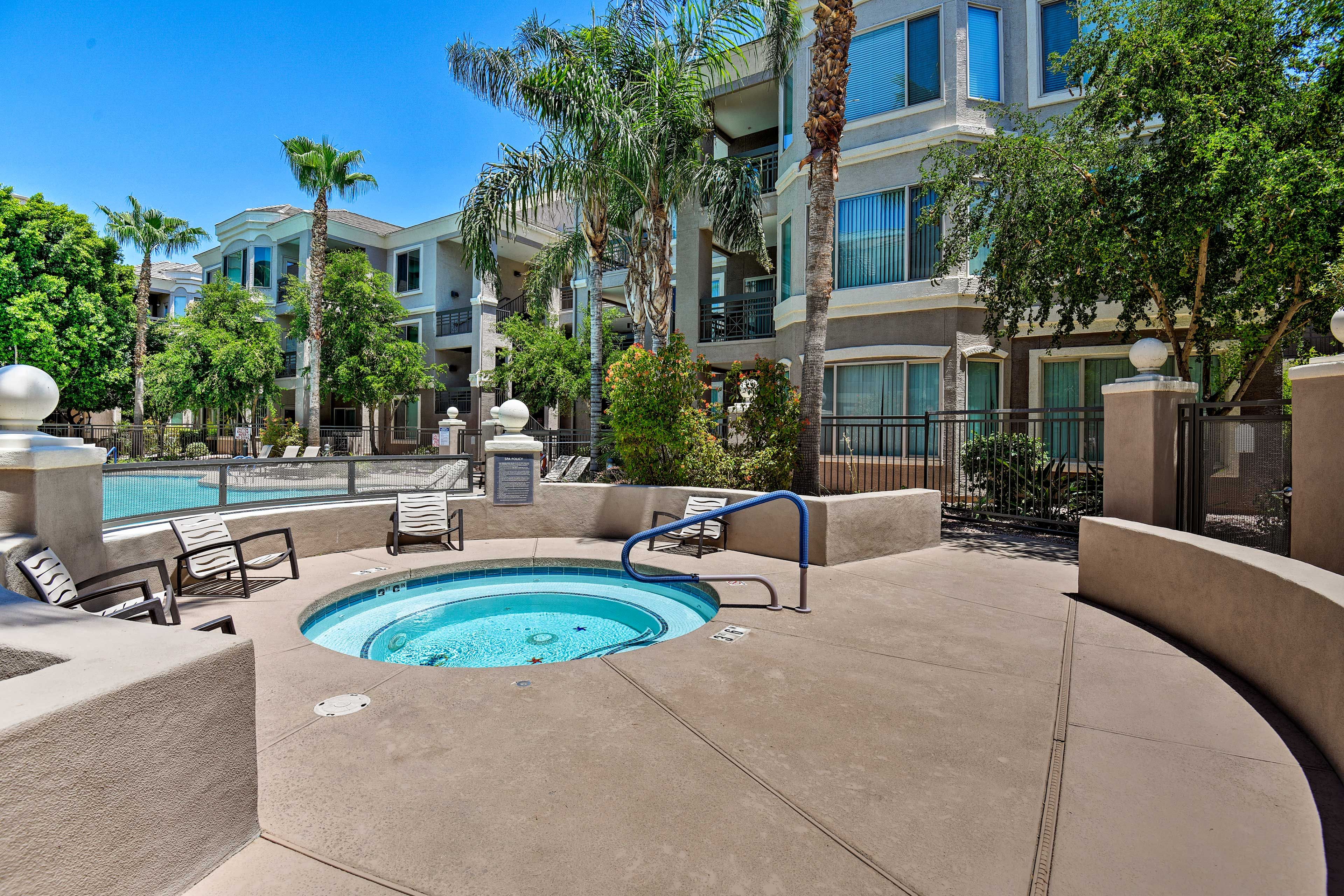 Unwind in the hot tub after a long day on the golf course.