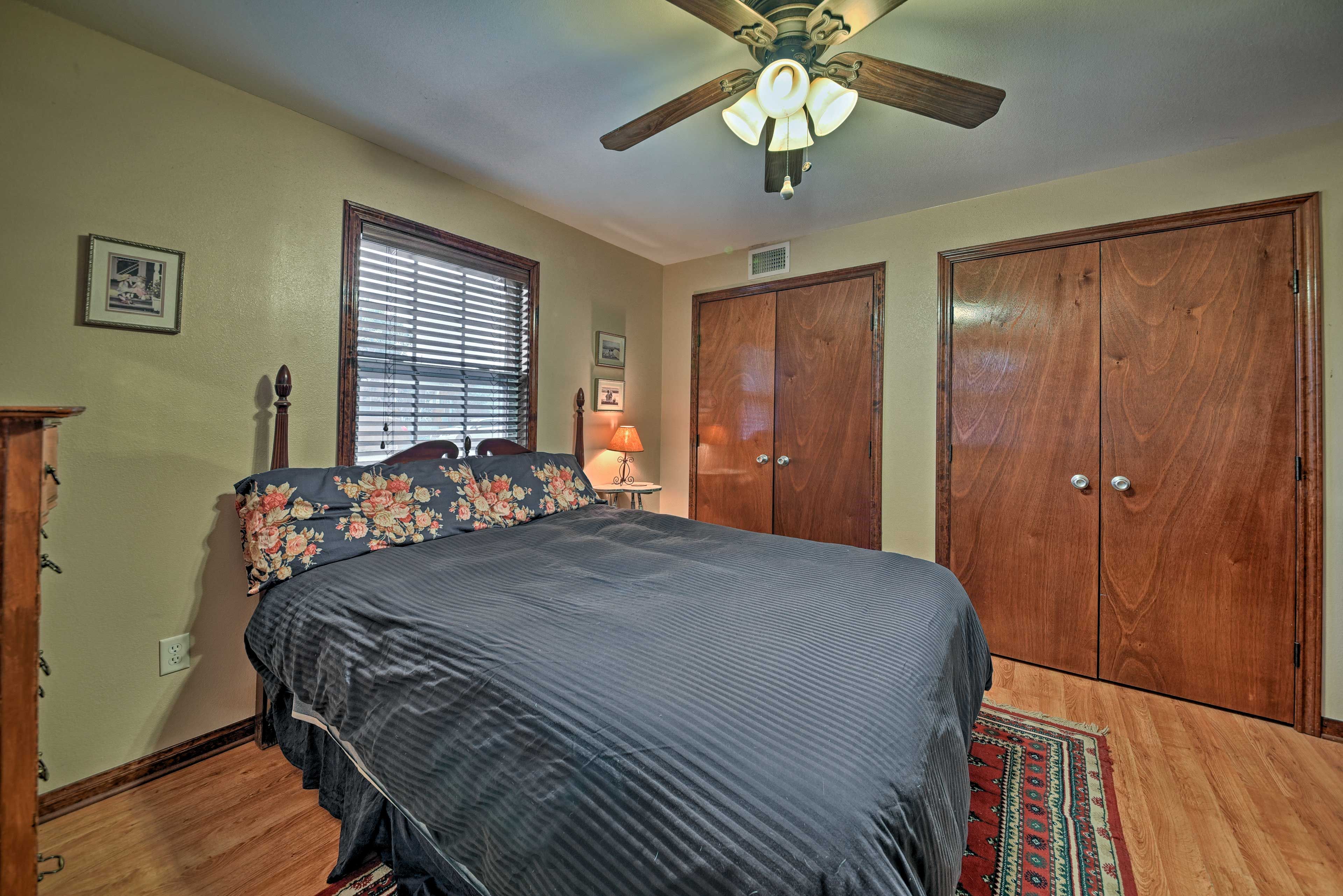Hide away suitcases and clothes in the large closets.