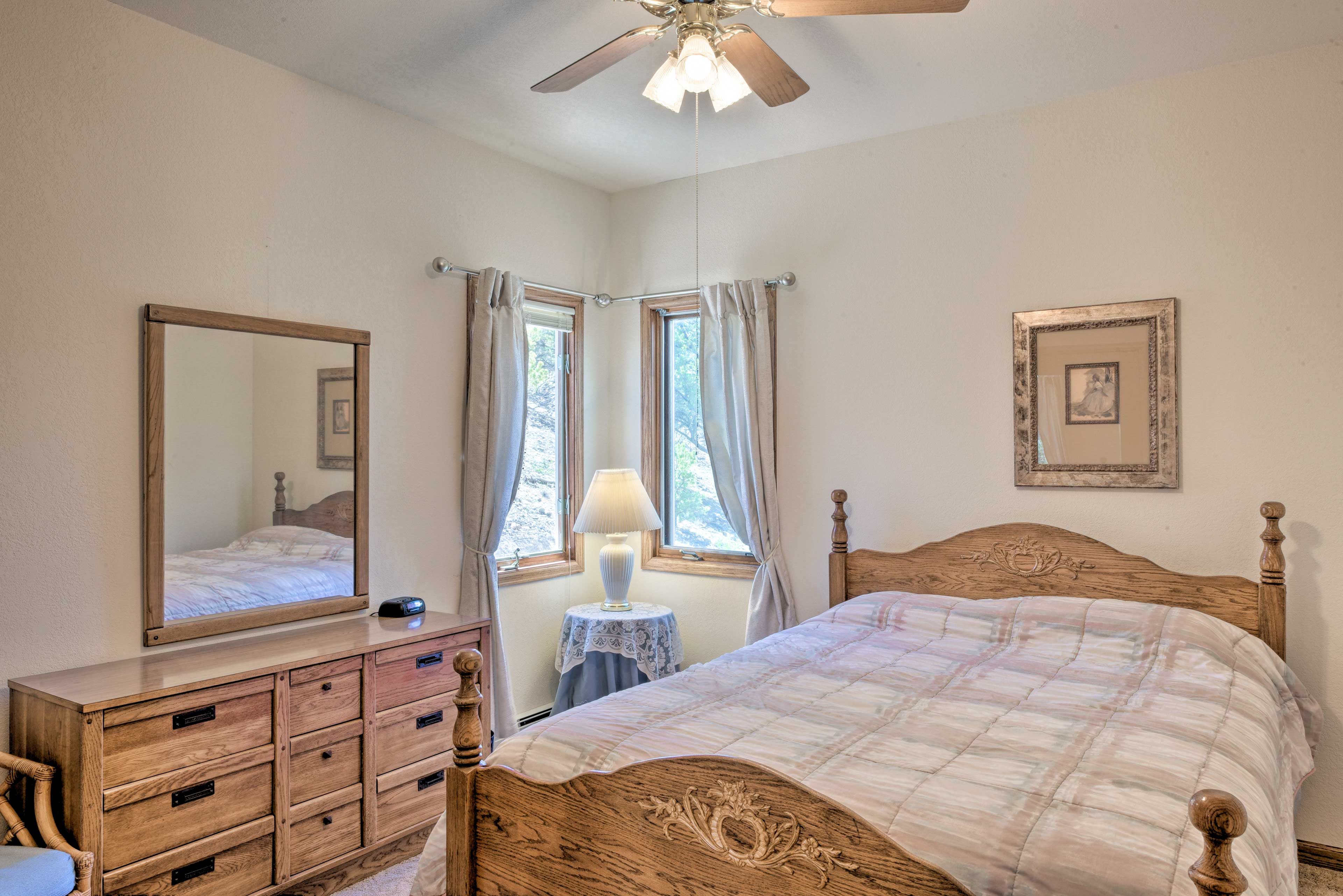 Sleep soundly in this queen bed.