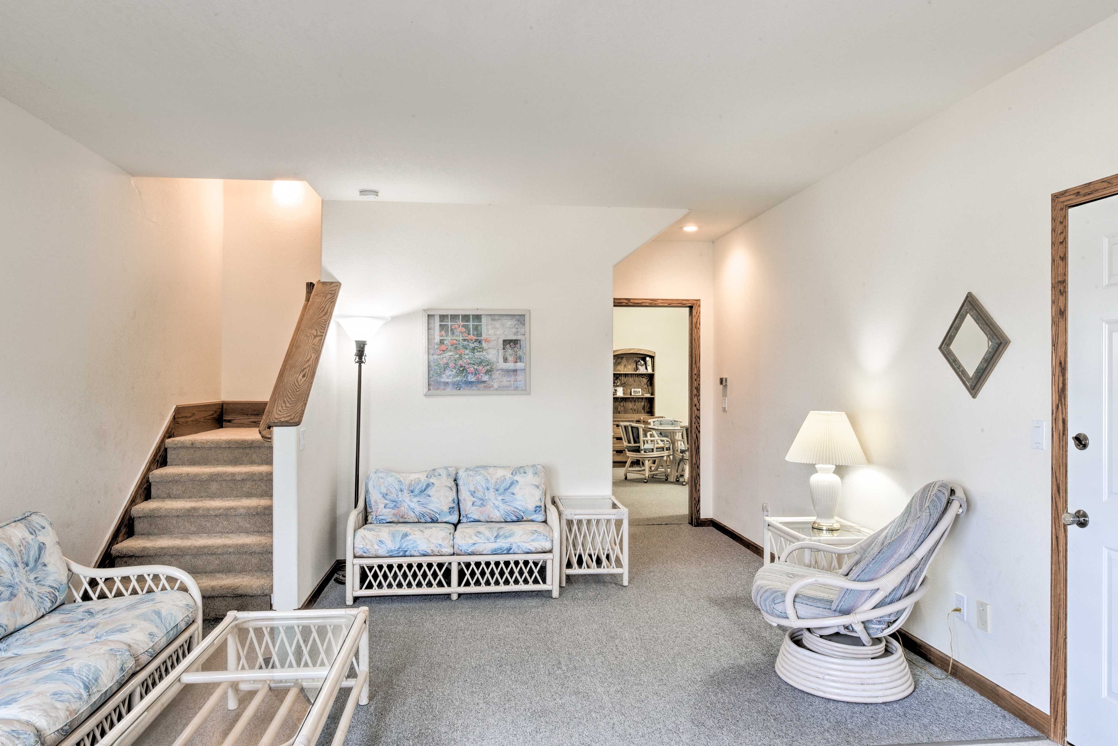 Downstairs, you'll find additional seating.