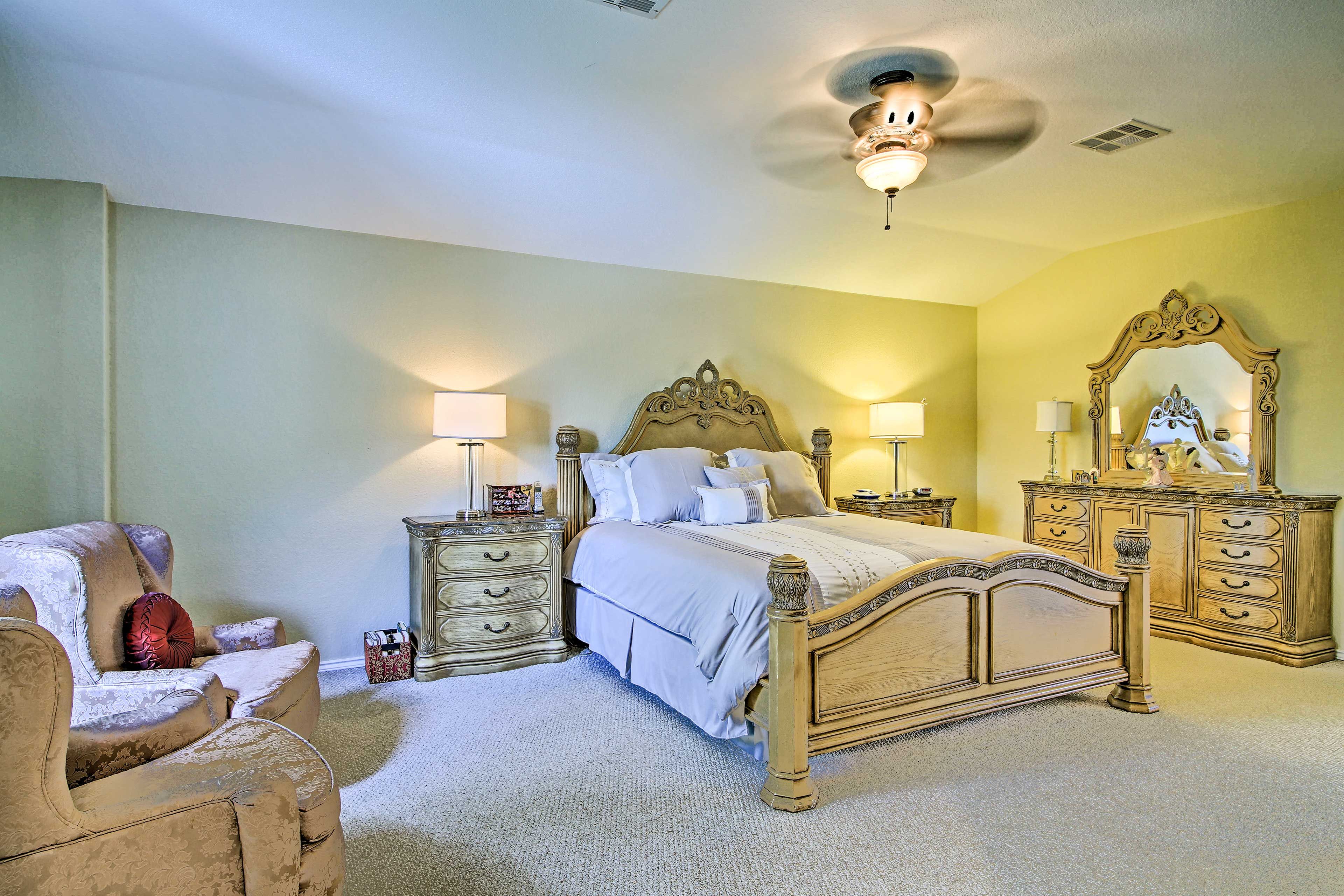 Drift to sleep in the first bedroom's king bed.