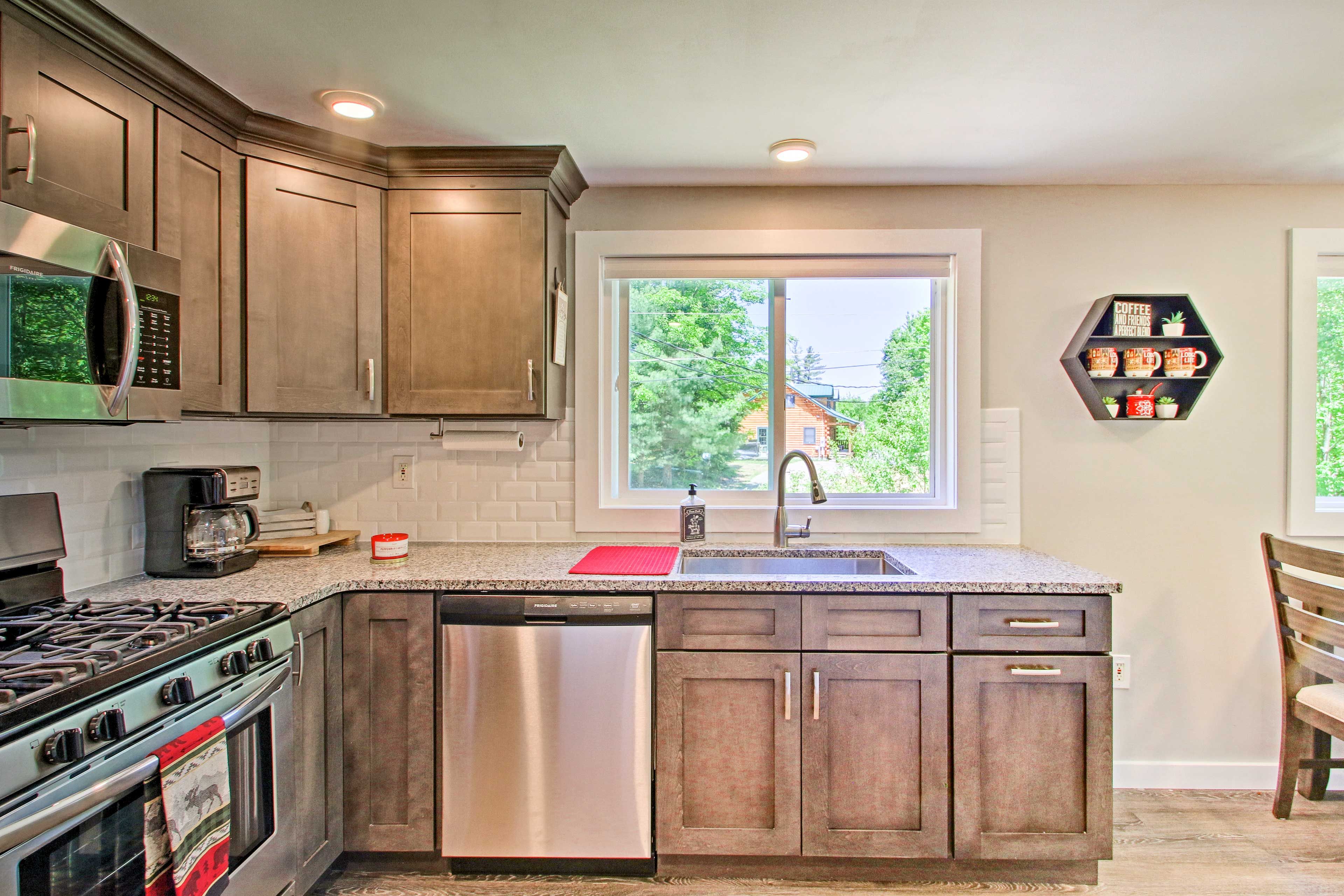 Appliances provided include a drip coffeemaker, blender, & crock pot.