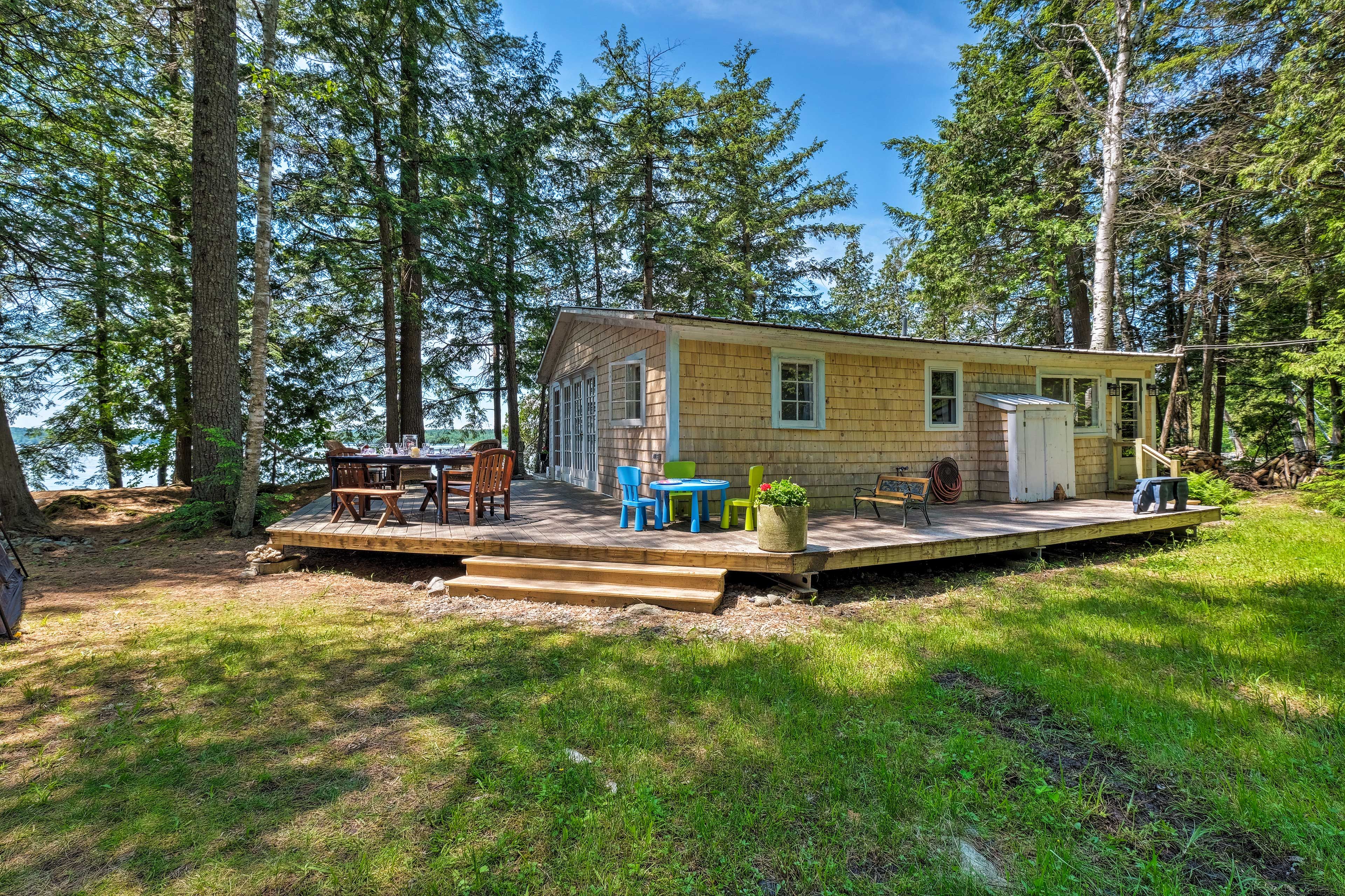 The cabin sits on 2 acres of land, with plenty of space to entertain.