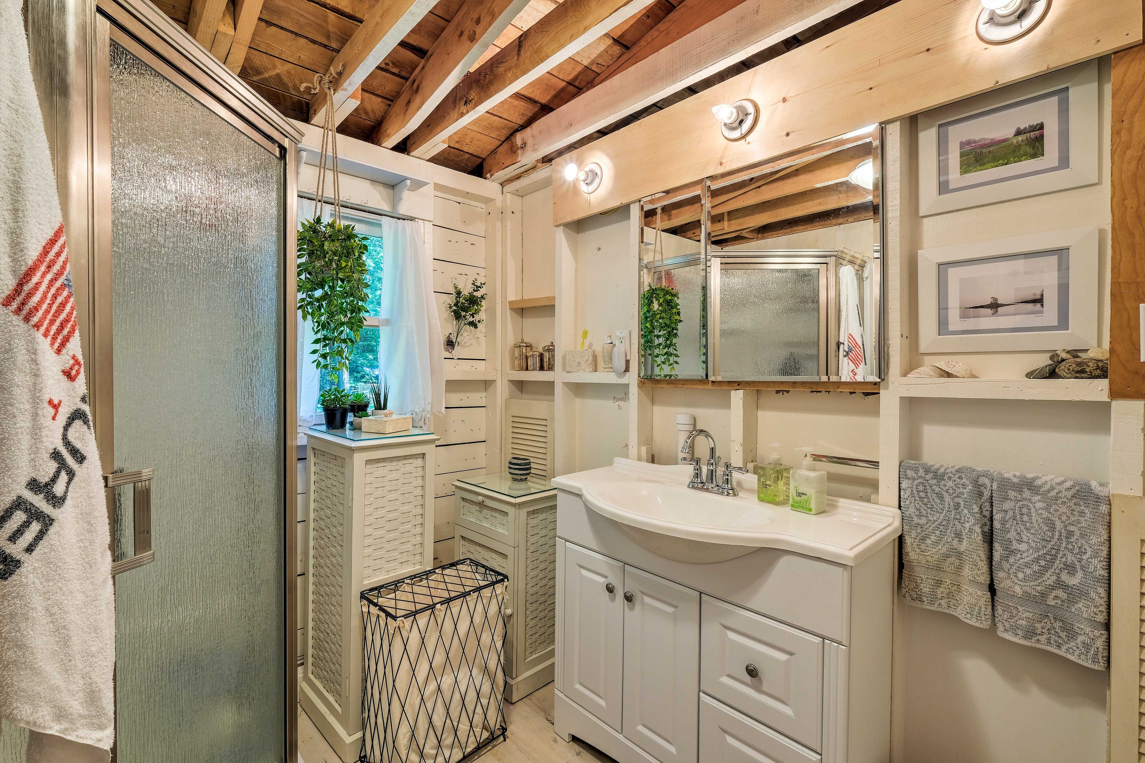 Rinse the lake water away in the walk-in shower.