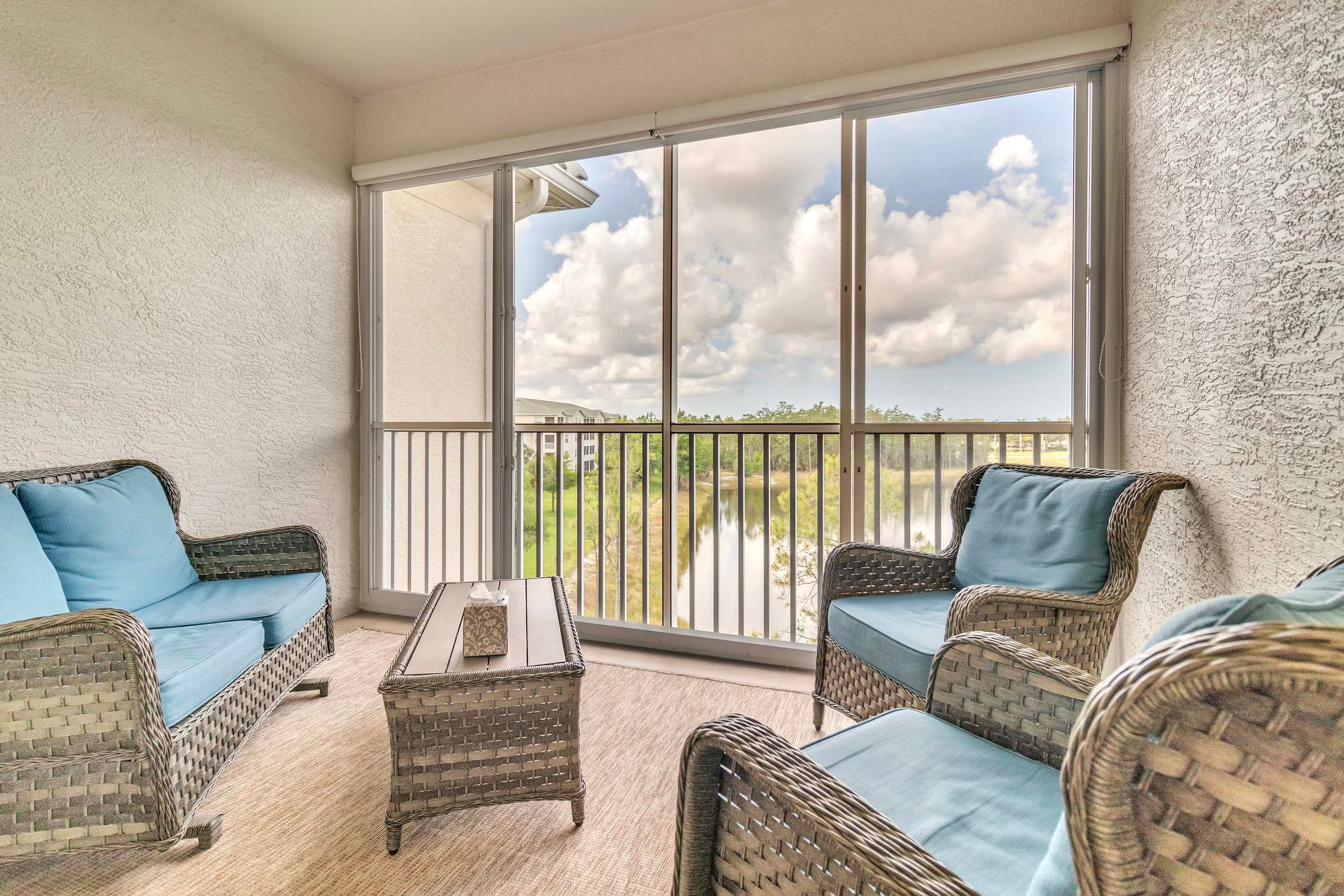 Screened Balcony | Seating | Water Views