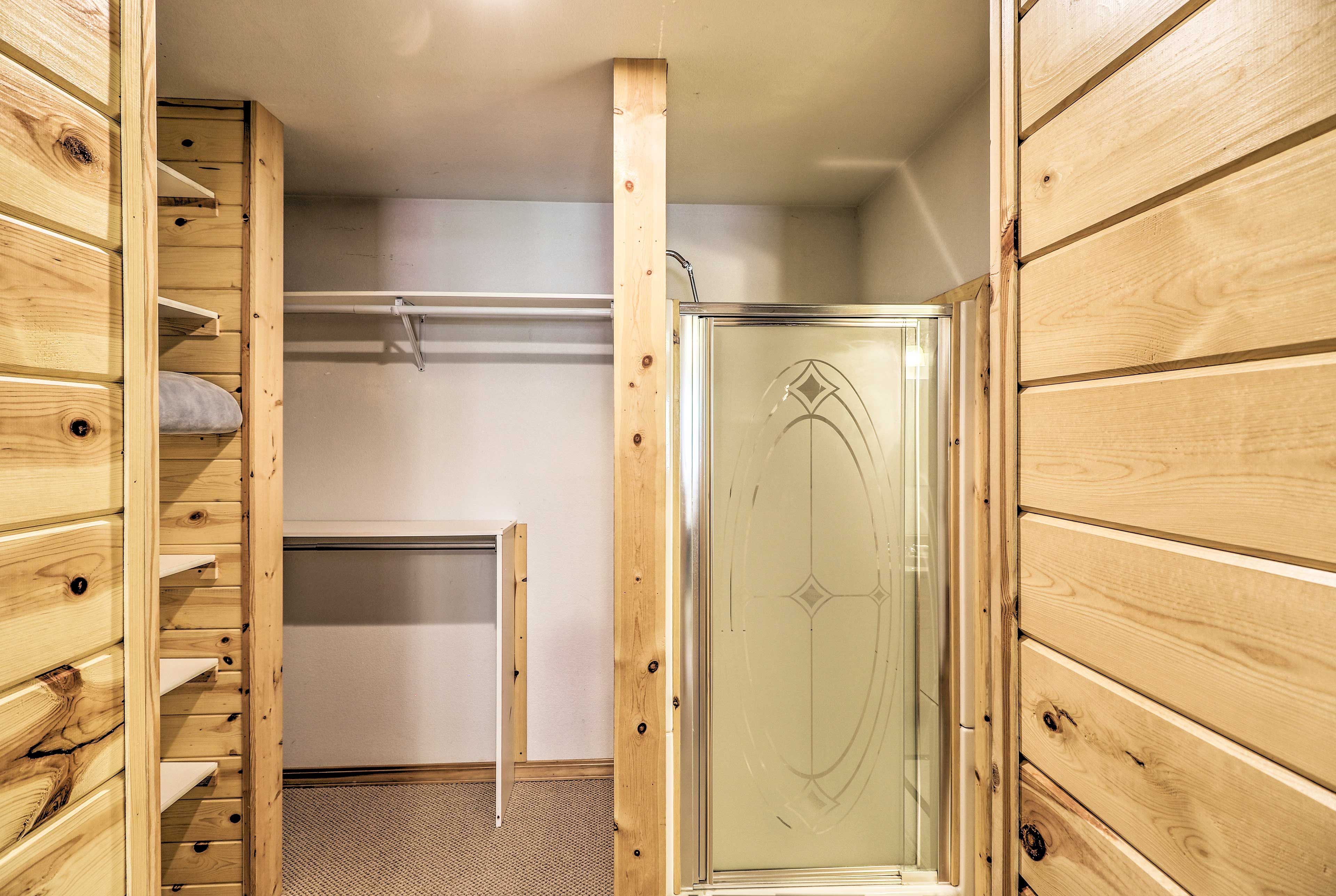 You'll find a large closet and a stand-up shower in the en-suite bathroom.