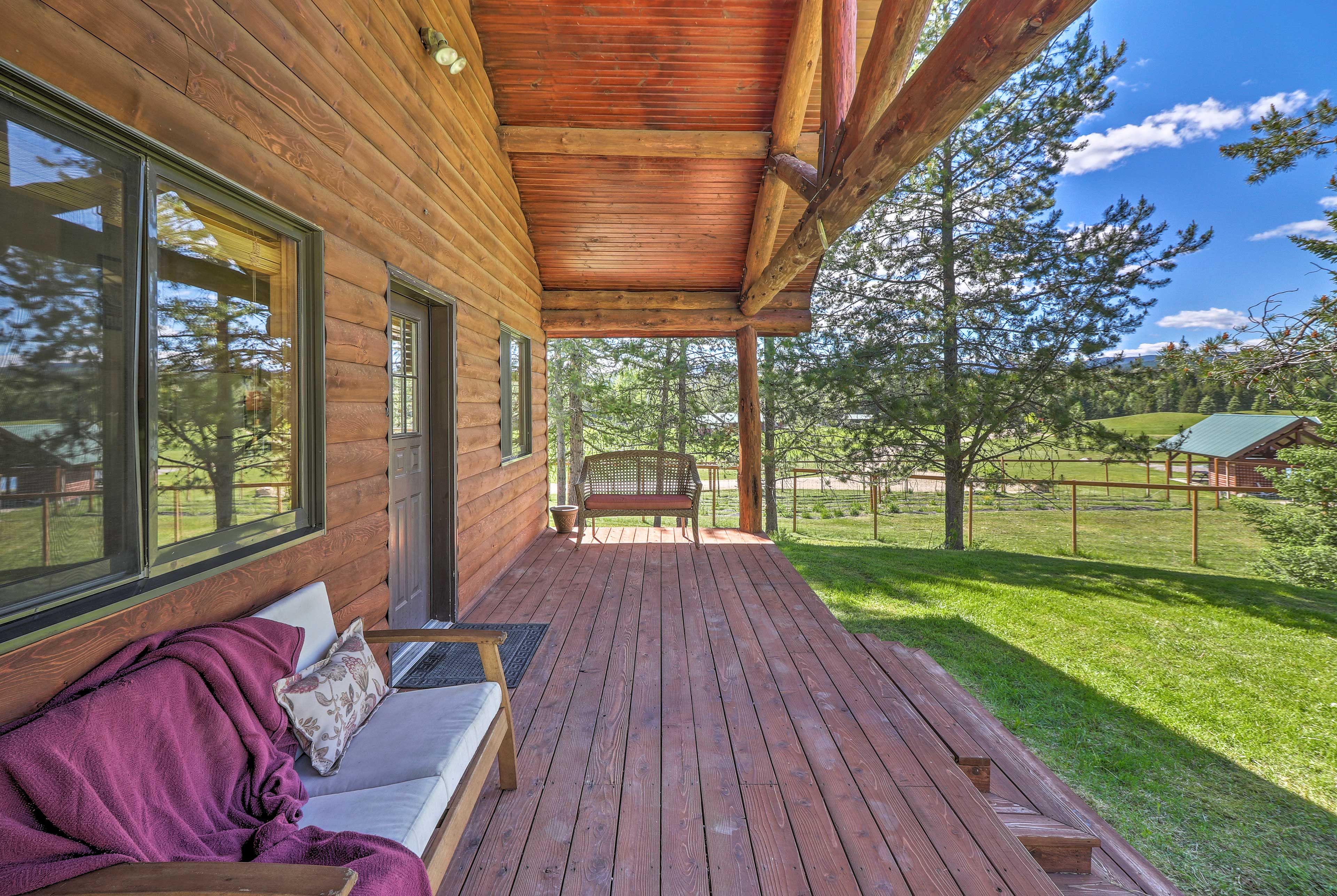 Relax on the front deck and enjoy the mountain views.