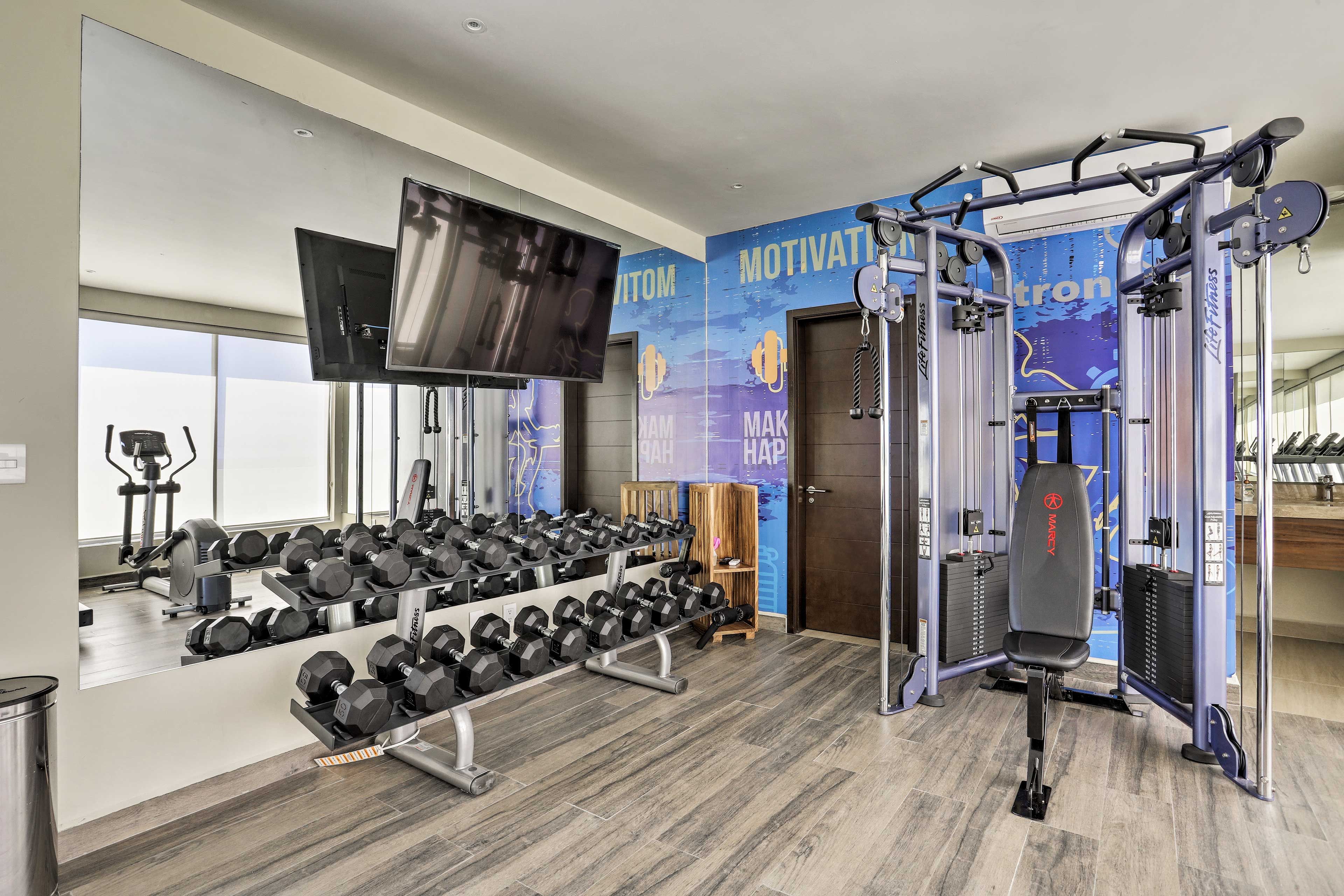 Pump some iron in the gym.