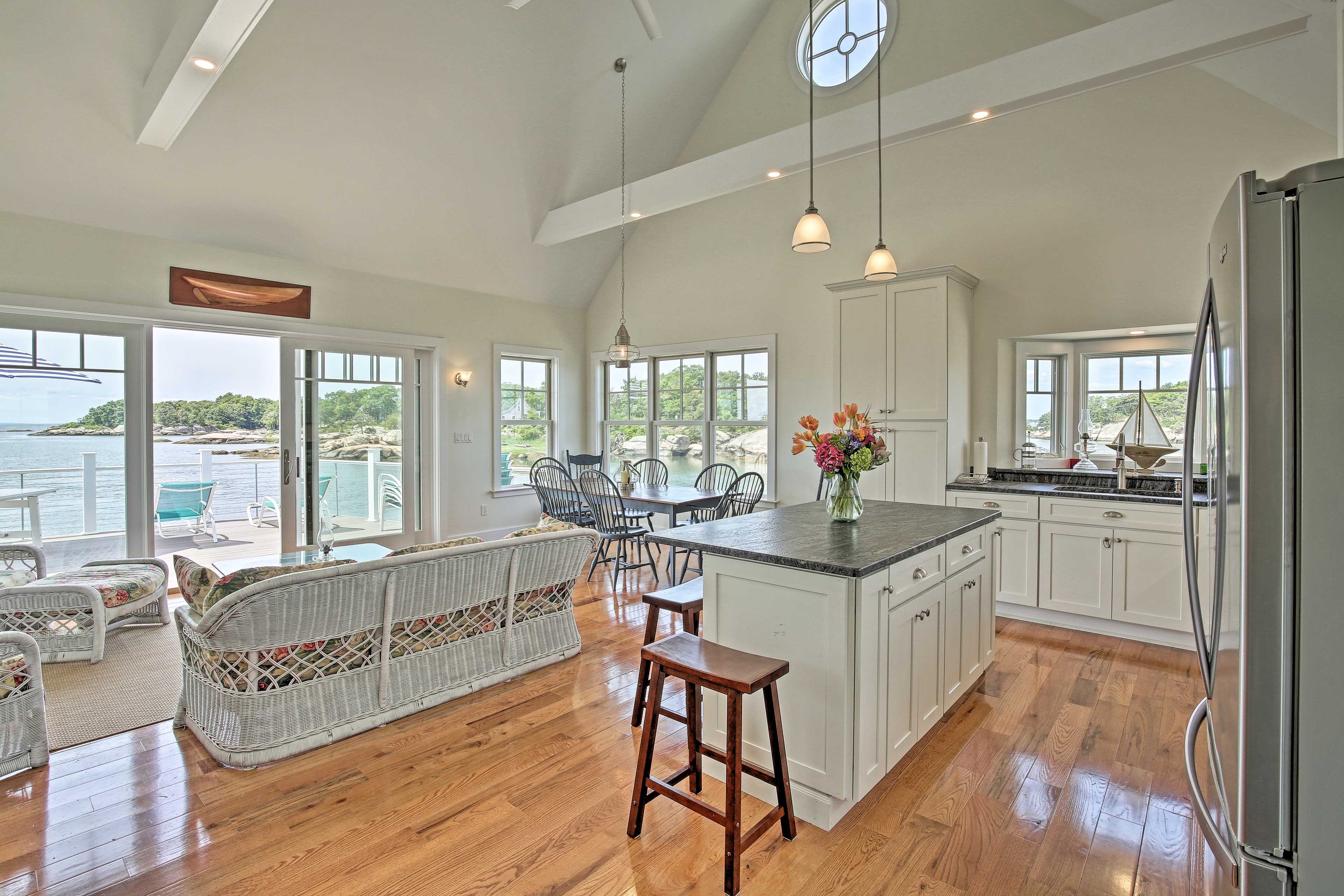 The kitchen is fully equipped with stainless steel appliances.
