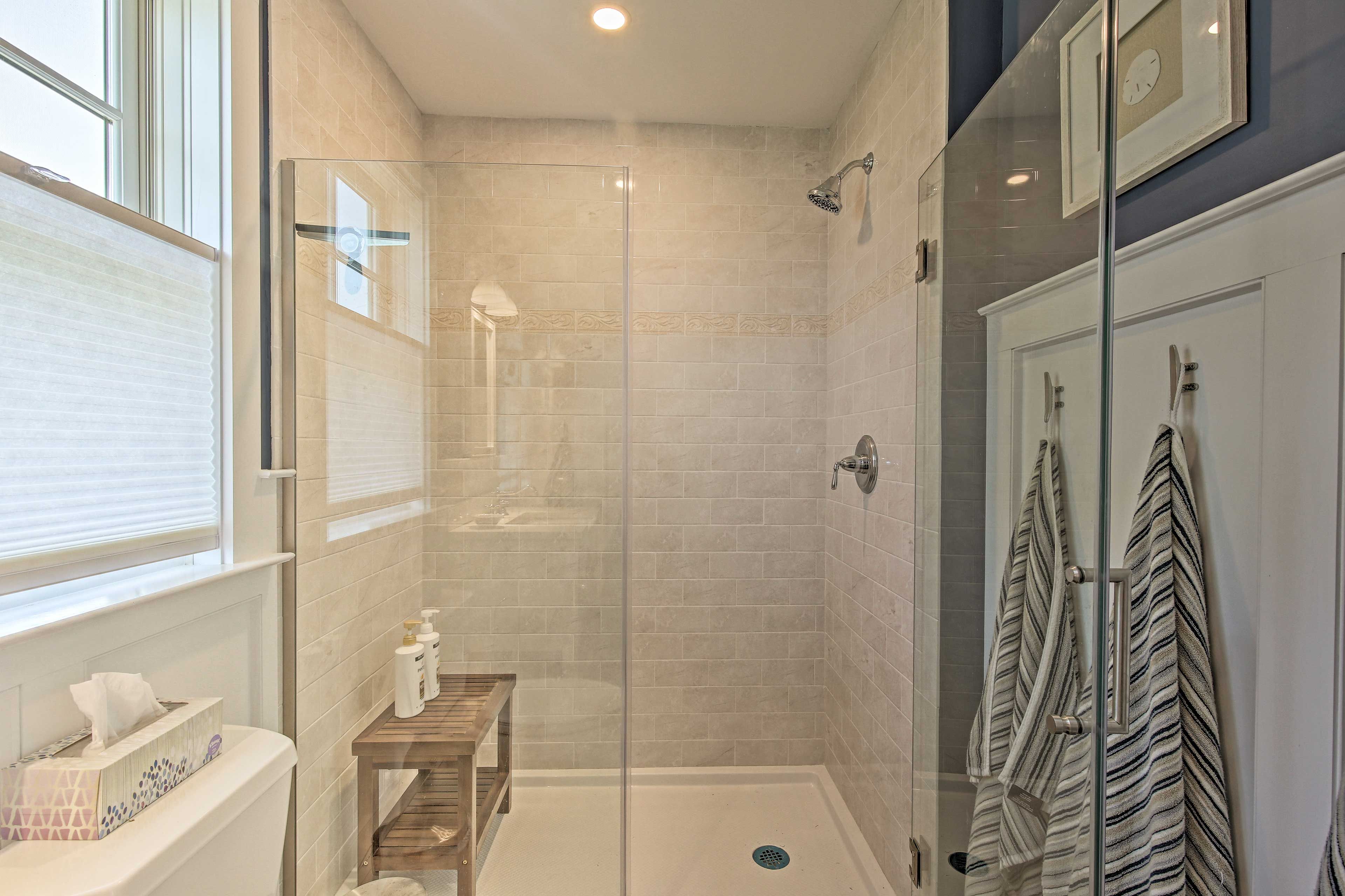Rinse off in the walk in shower.