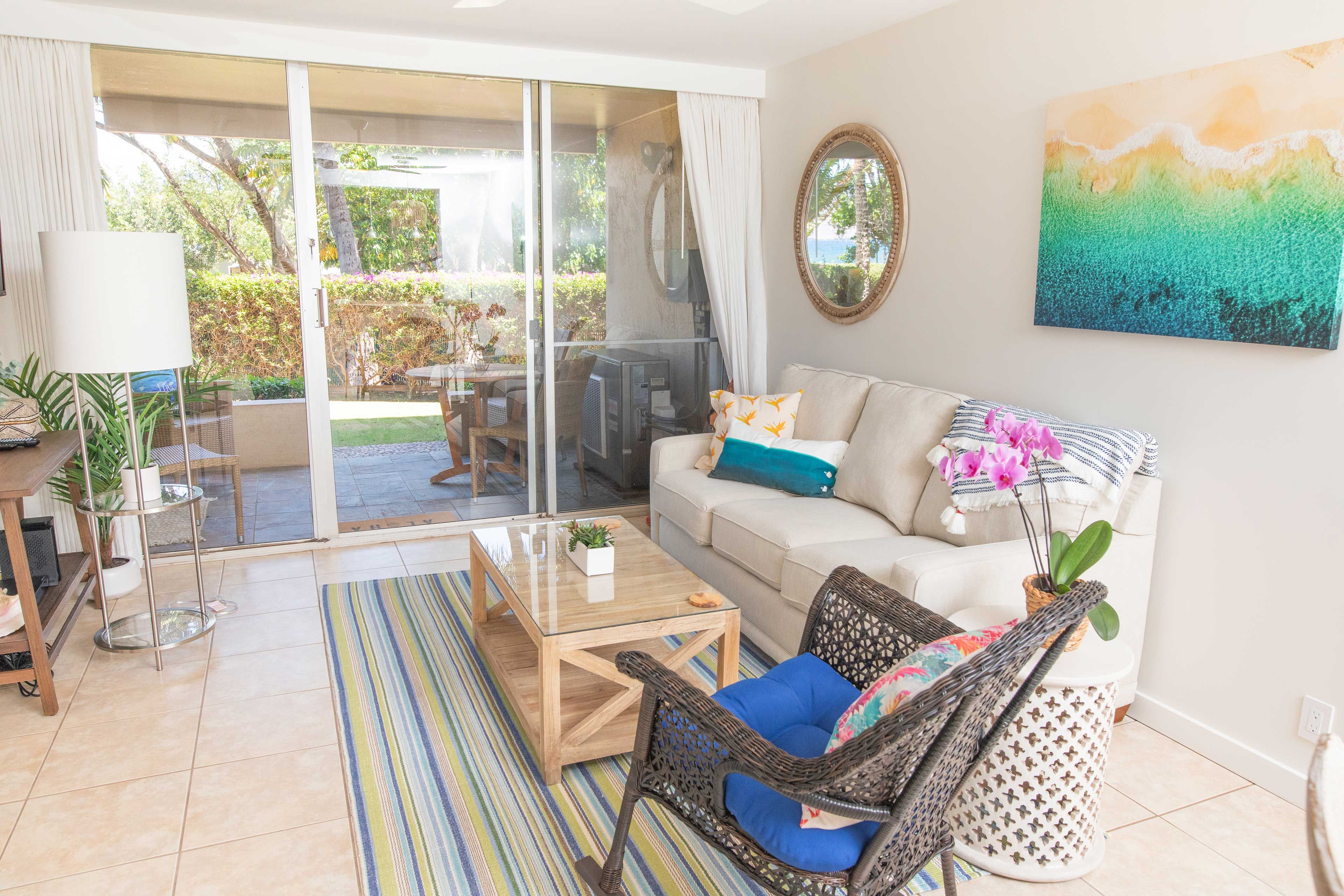 Large sliders lead out to the private patio.
