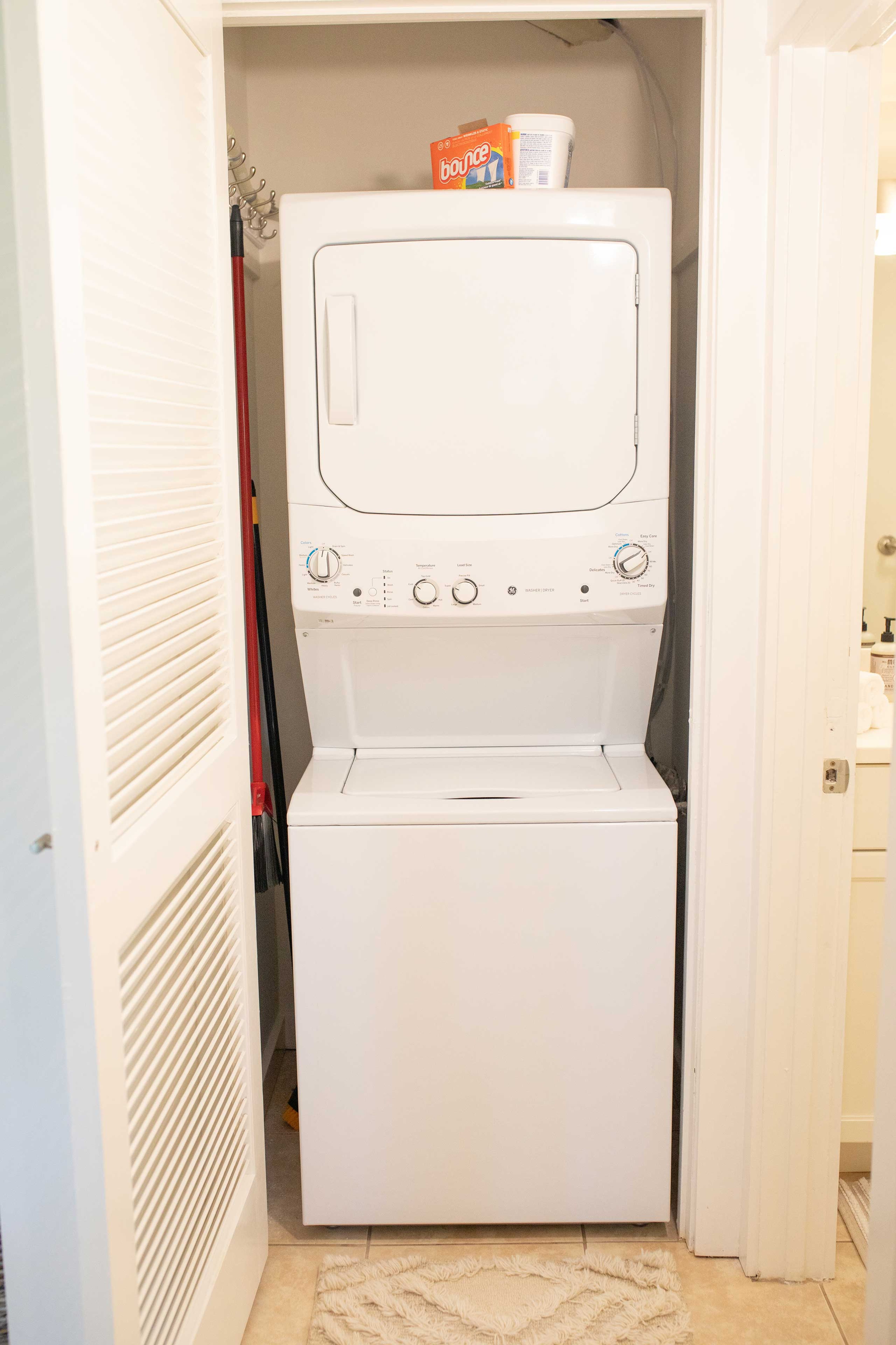 Keep your beach towels fresh with these stacked laundry machines.