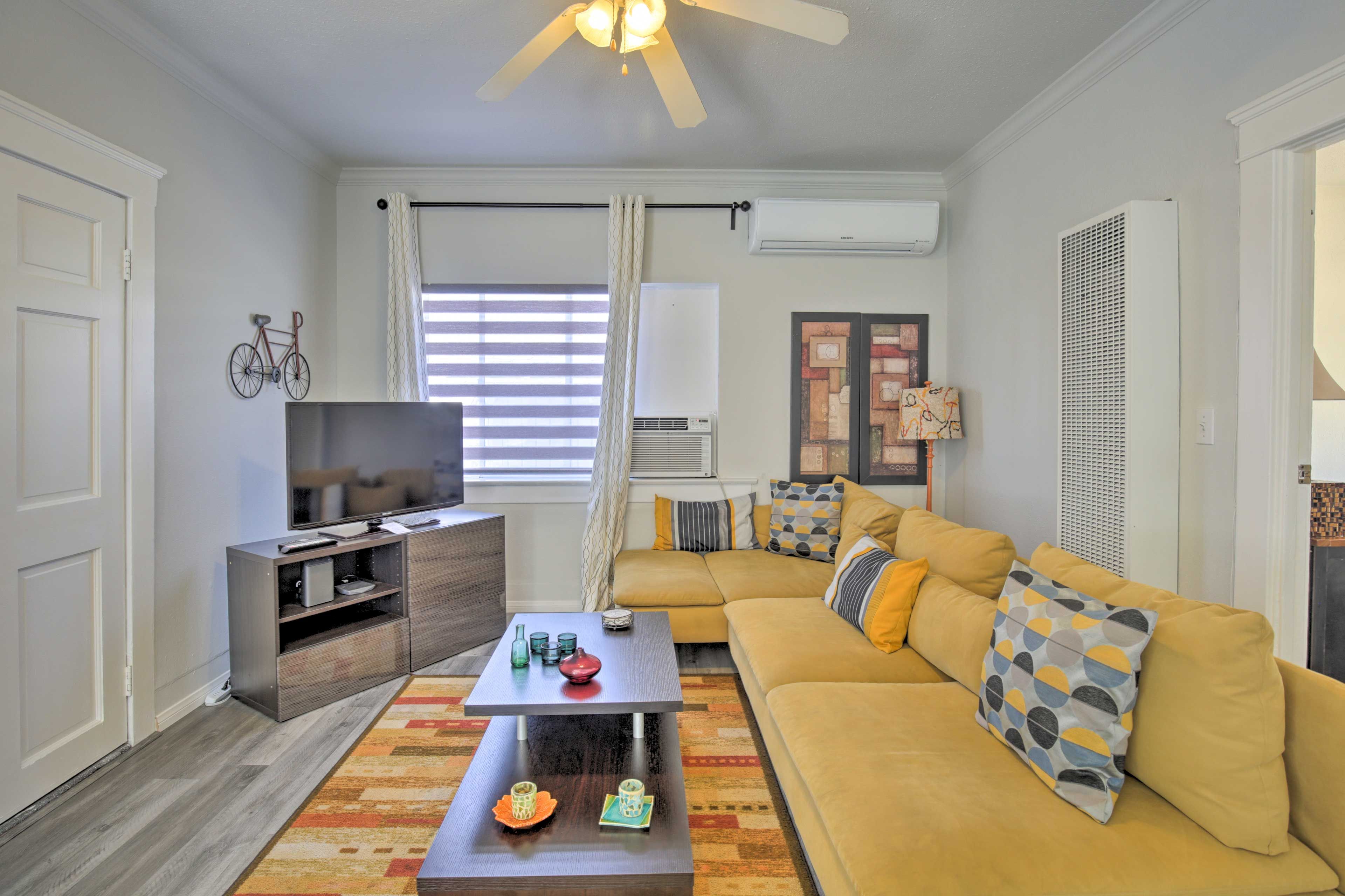 Colorful contemporary decor adorns the interior.