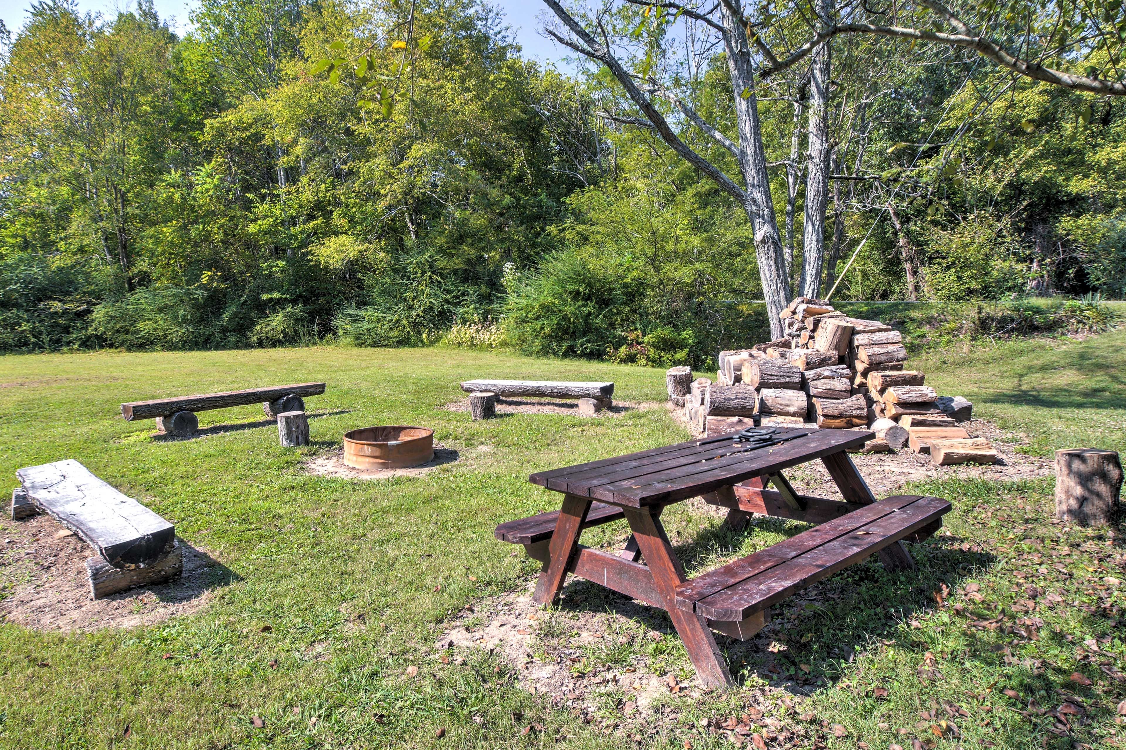 Feast on barbecue around the picnic table.
