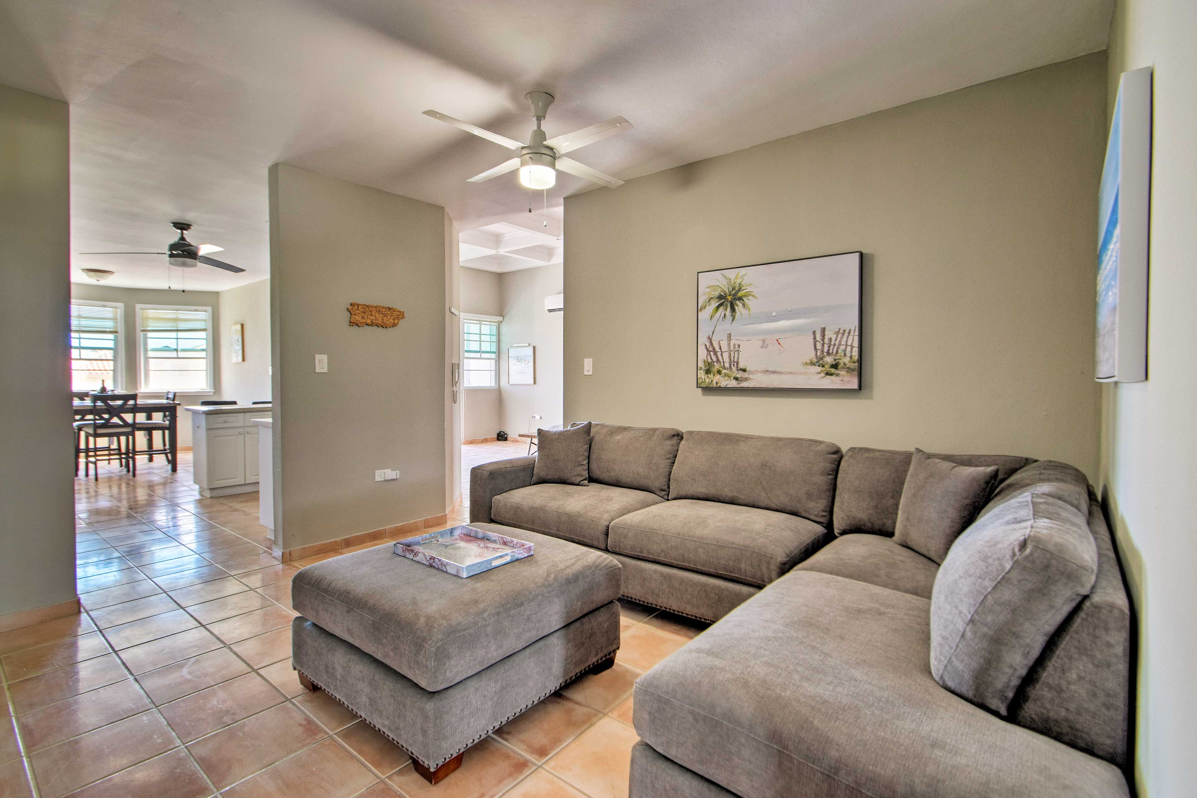 A second sectional provides ample seating for everyone.