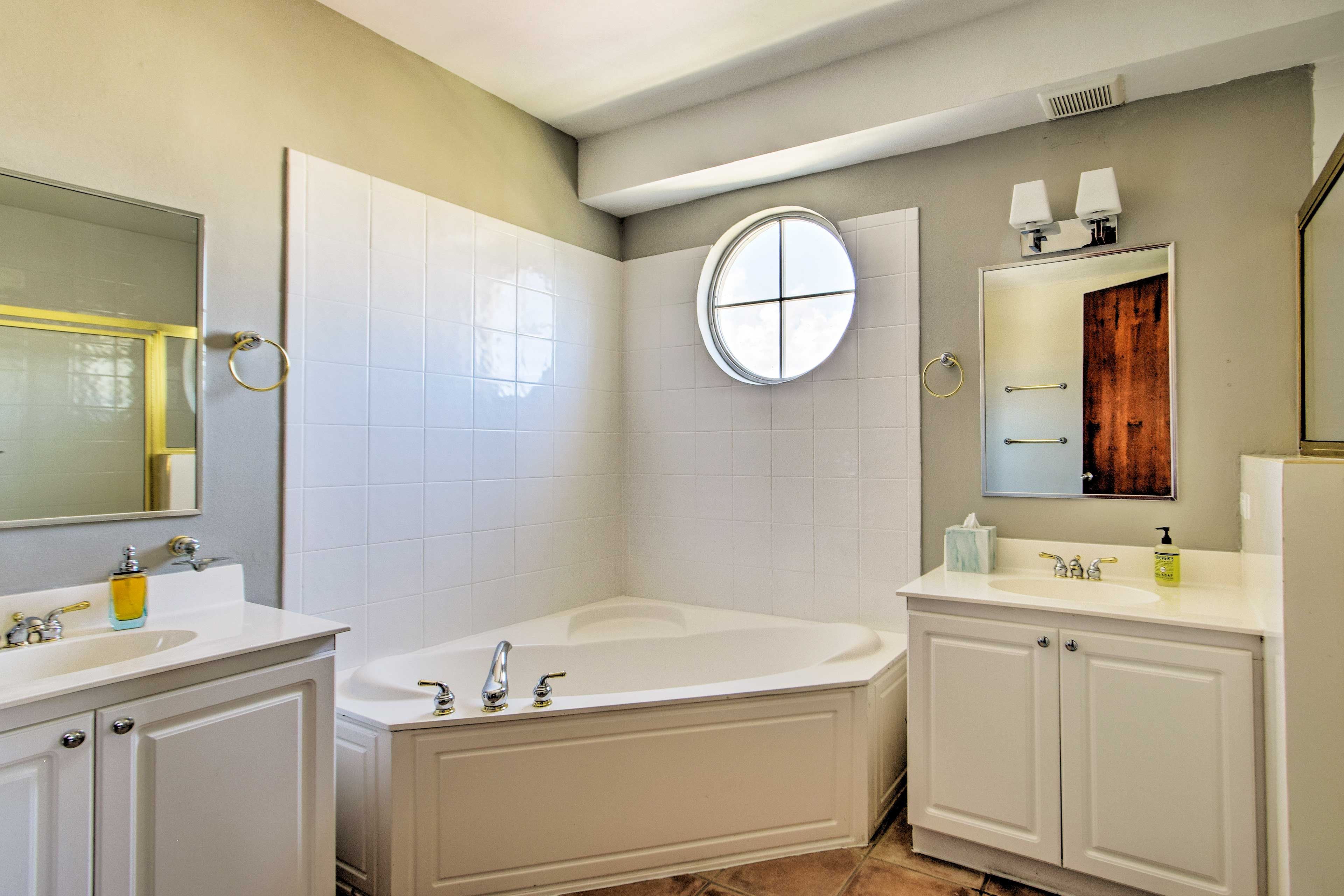Treat yourself to a long soak in the garden-style tub.