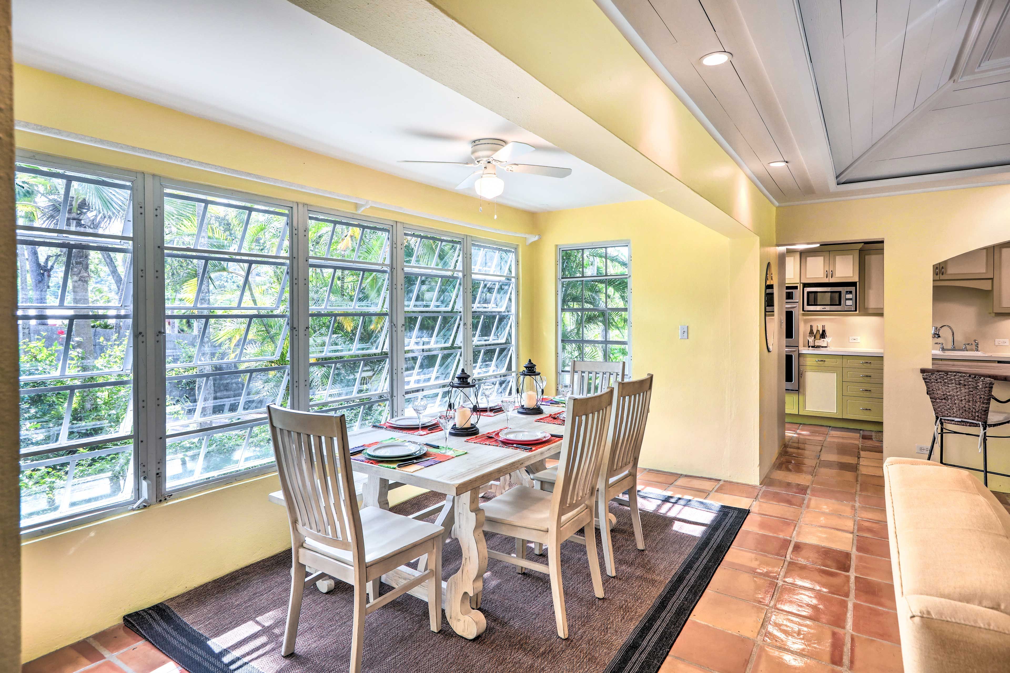 When you don't feel like dining out, enjoy a meal at the 6-person dining table.