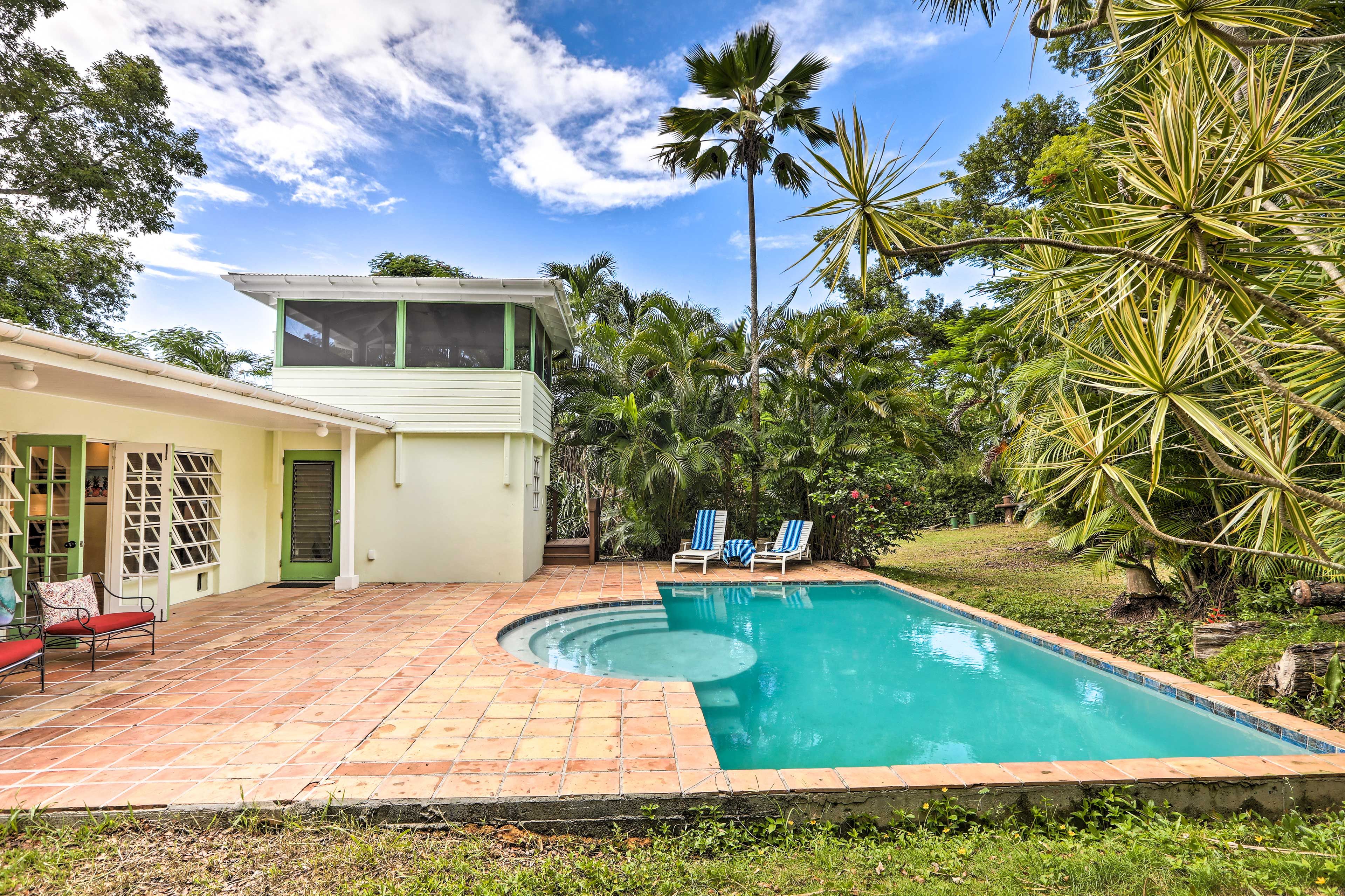 Sunbathe on the lounge chairs or sip wine from the screened-in porch.